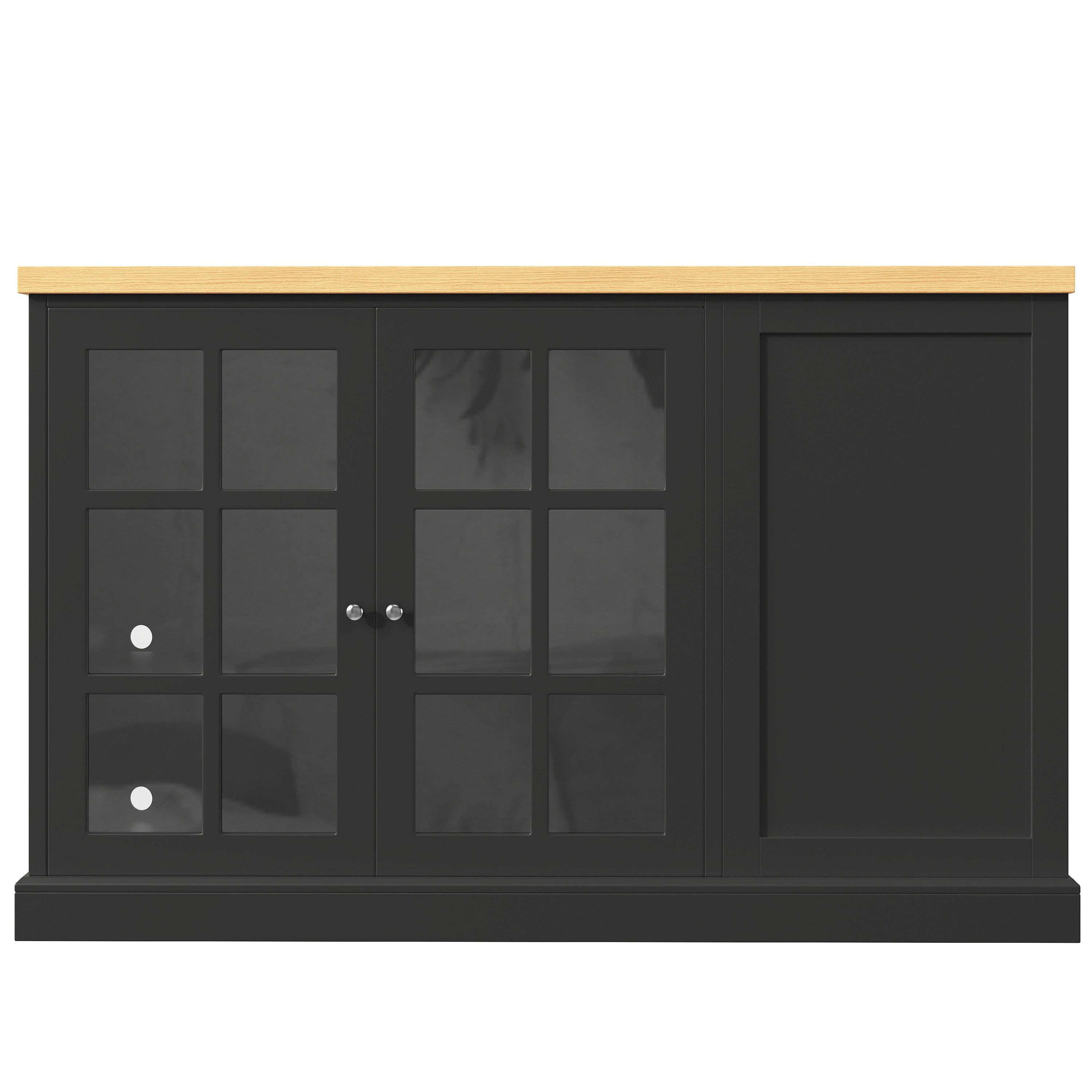 Flieks Kücheninsel mit klapparen Arbeitsplatte in Holzoptik und LED-Beleuchtung, (B120/H90/Tiefe 40-70cm), Multifunktionaler Küchenschrank mit Glastüren und seitlichen Weinregal