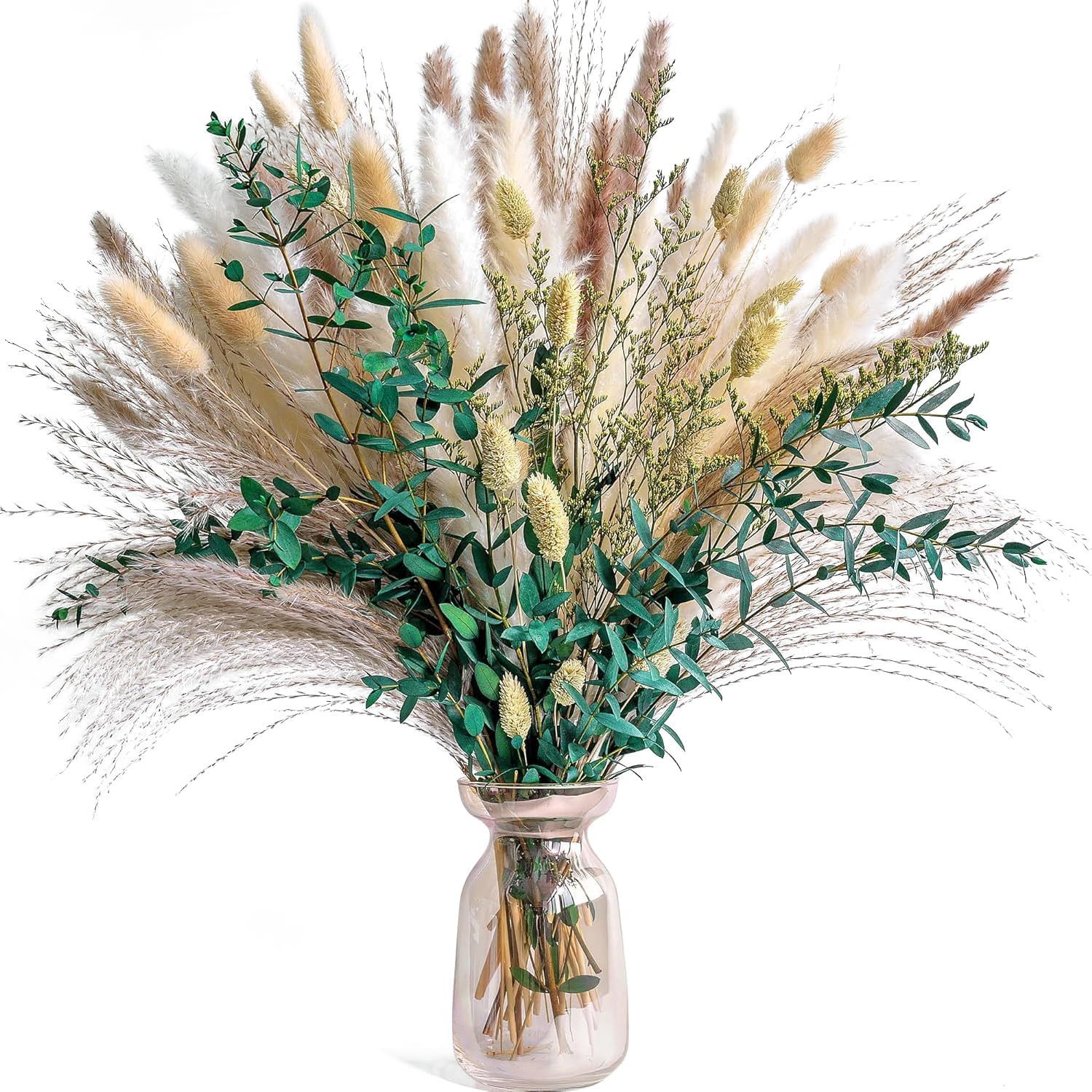 Trockenblume Natürliche Trockenblumen, Boho Deko, 75 Stück Pampasgras Getrocknet, Toomoke, Höhe 43 cm, Trockenblumen Set Pampasgras, Hasenschwanzgras für Hochzeit & Party