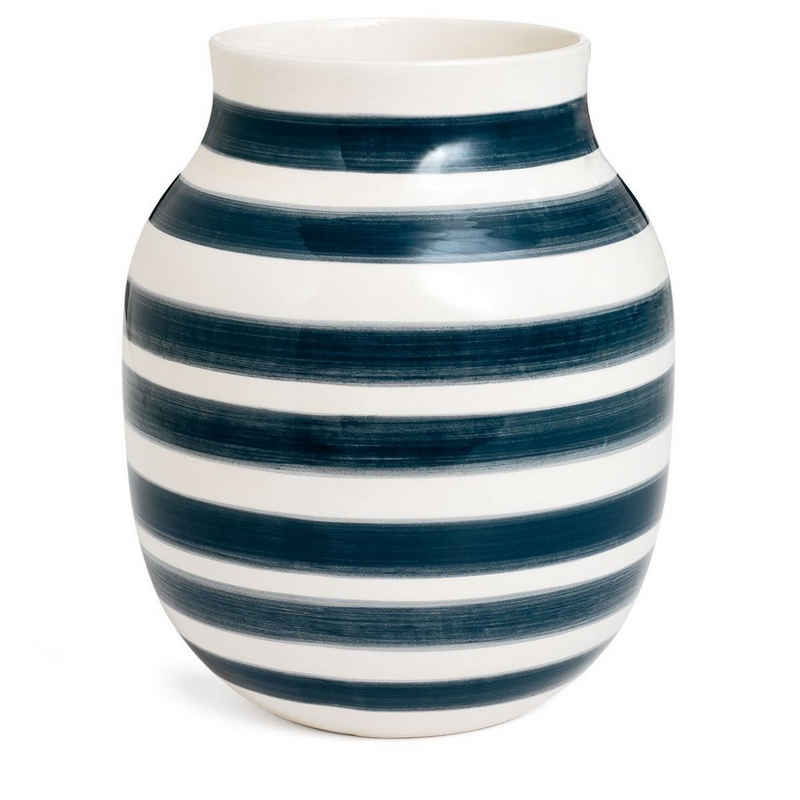 Kähler Tischvase »Omaggio; Dekovase aus Keramik im Streifen-Design; Granitgrau/Weiß; Vase H 20 cm«, handgemalte Streifen