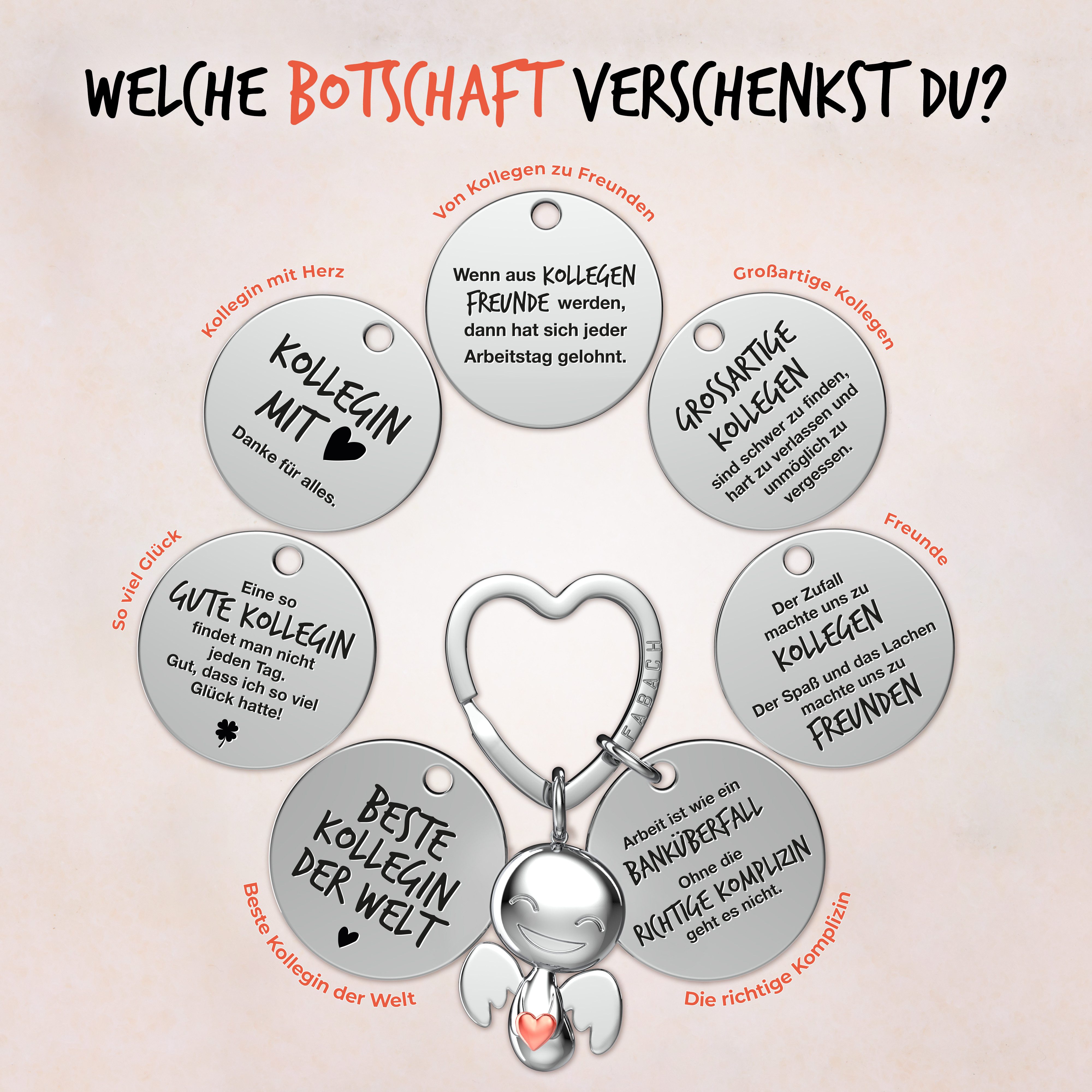 FABACH Schlüsselanhänger Schutzengel Happy mit Herz & "Beste Kollegin" Gravur