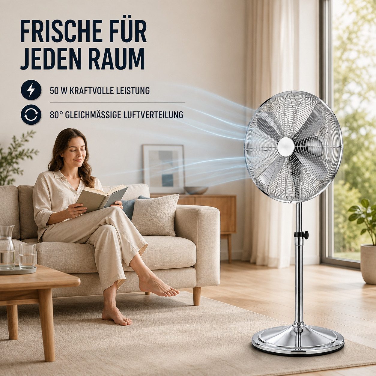 Ertex Standventilator EDELSTAHL Stand Ventilator 50W Metro 120cm Höhe Turmventilator Kühler – Bild 5 von 5