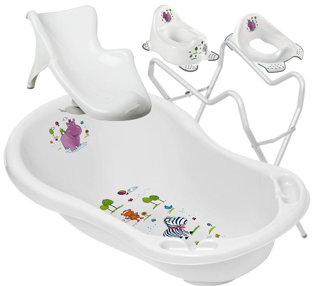 Top-Innovativ Babybadewanne 4 Teile SET – HIPPO Weiss + Gestell Weiss -  Babybadeset Wanne 84 cm, (Made in Europe Premium-Set), **Wanne + Sitz +Topf  +WC Aufsatz + Ständer**