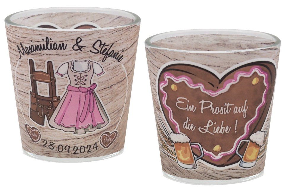 Teelichthalter Windlicht Oktoberfest Rosa Braun Hochzeit MIT NAME 7,5cm H
