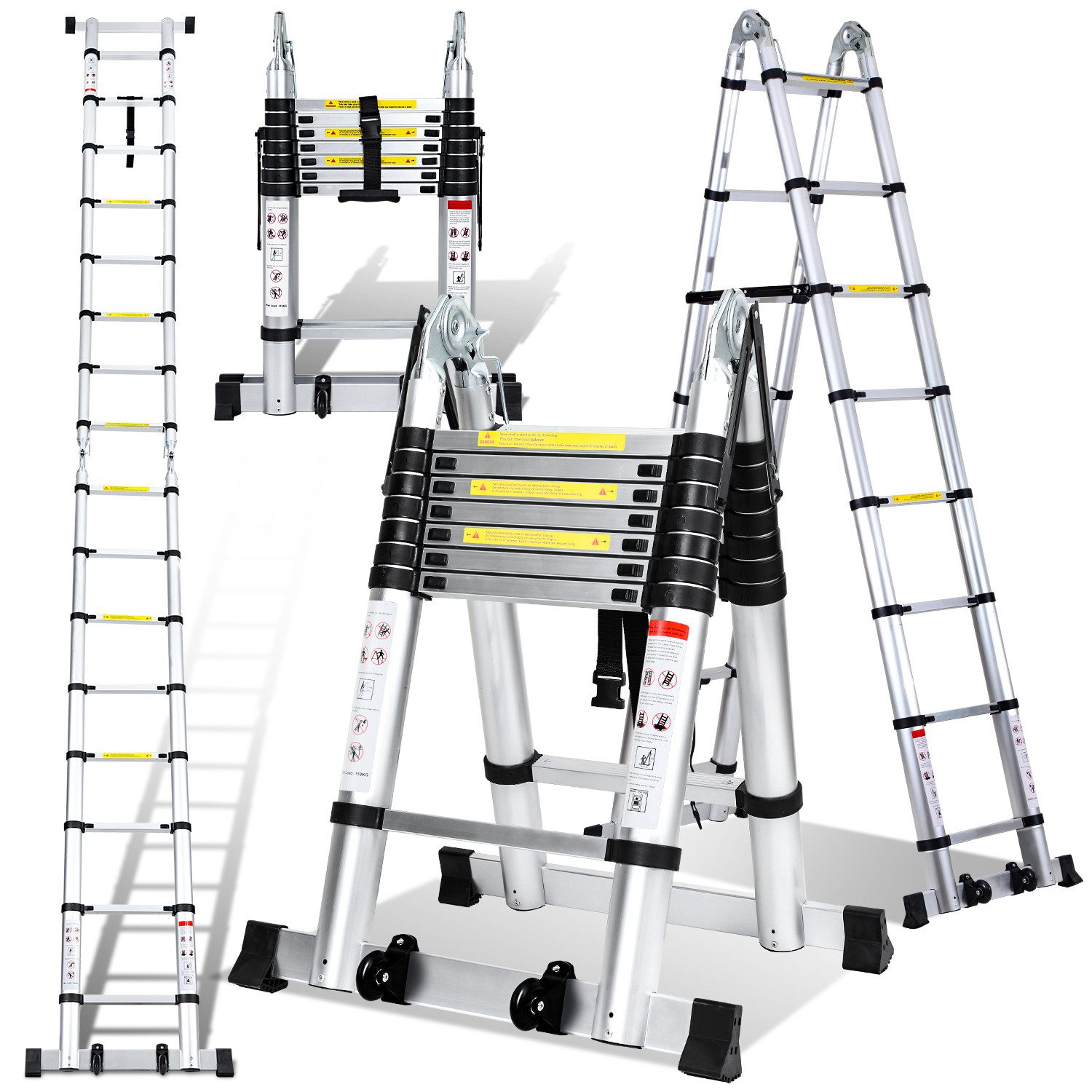 Clanmacy Teleskopleiter Teleskopleiter Alu 2,5+2,5m mit Stabilisator Rädern günstig online kaufen