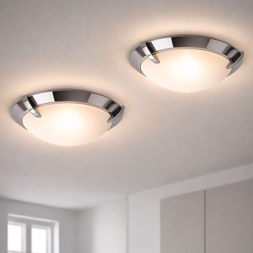 etc-shop LED Deckenleuchte, LED-Leuchtmittel fest verbaut, Warmweiß, Deckenleuchte Glas Küchenleuchte LED Deckenlampe chrom Badezimmer 2x