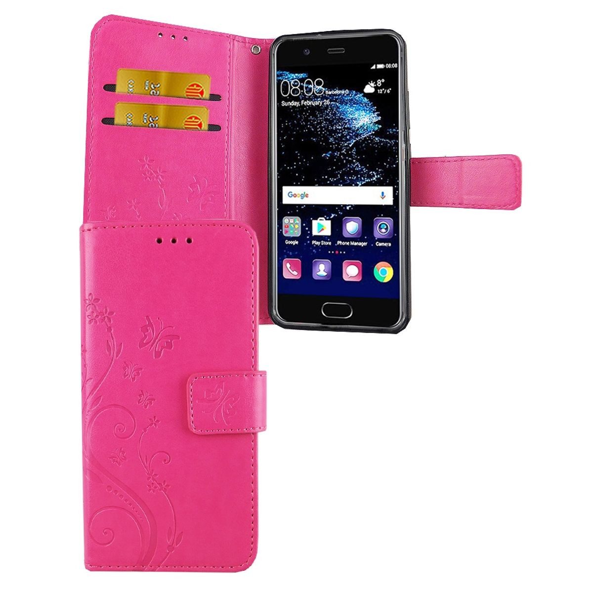 König Design Handyhülle Huawei P10, Huawei P10 Handyhülle Bookcover Rosa