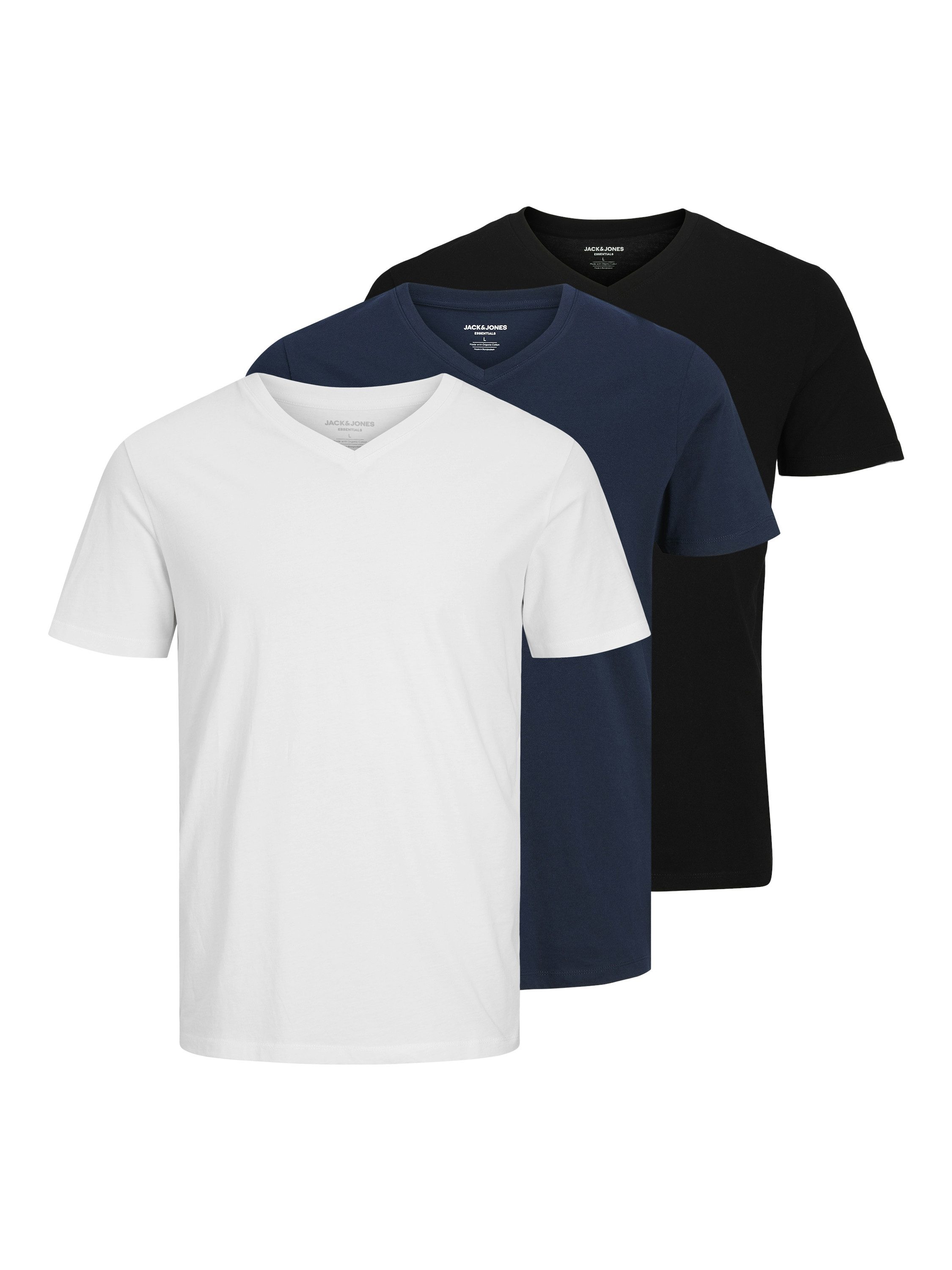 Jack & Jones V-Shirt JJEORGANIC BASIC TEE SS V-NECK 3PK MP (Packung, 3-tlg) günstig online kaufen