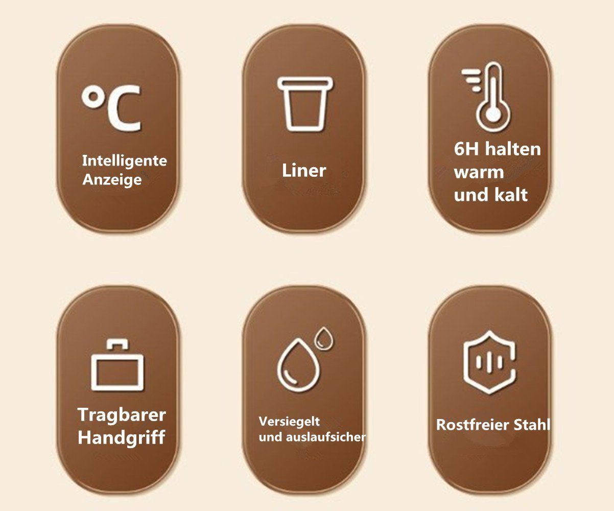 brown Thermobecher Thermosflaschen Digitalanzeige Kaffeebecher Thermoschüssel AUKUU Thermobecher