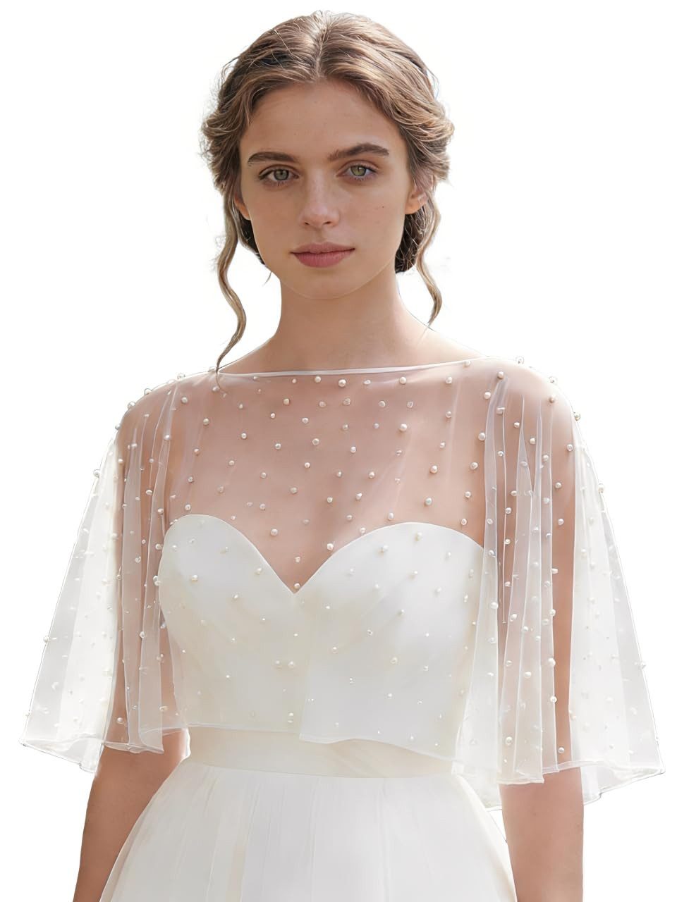 Zaewry Modeschal Perlen-Schultertuch / Bolero für Braut – Satinkante, Eleganter Tüll, Hochzeitsschal für Abendkleid & Brautkleider