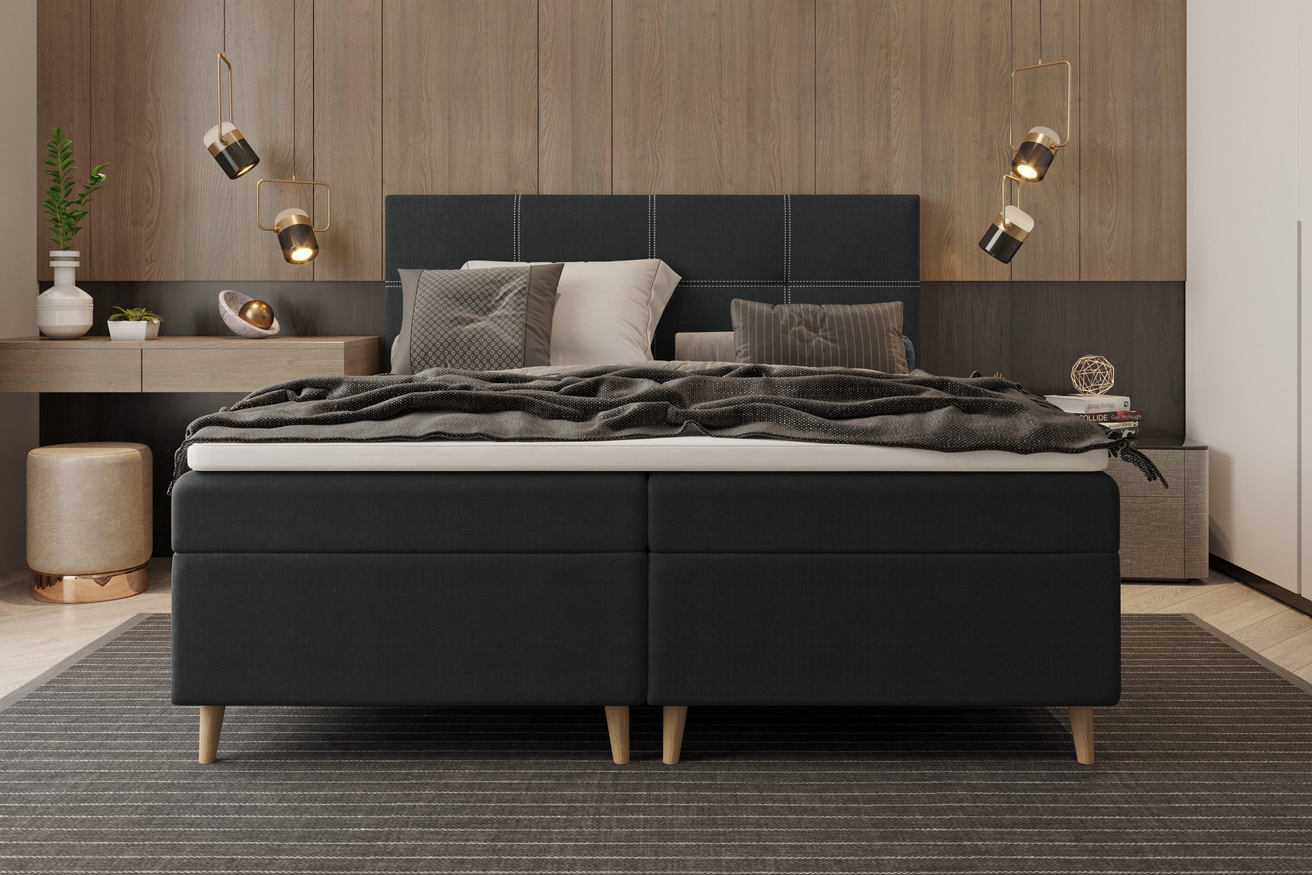 99rooms Boxspringbett Skandie (Schlafzimmerbett, Bett), wahlweise mit Topper, mit Taschenfederkernmatratze und Bettkasten