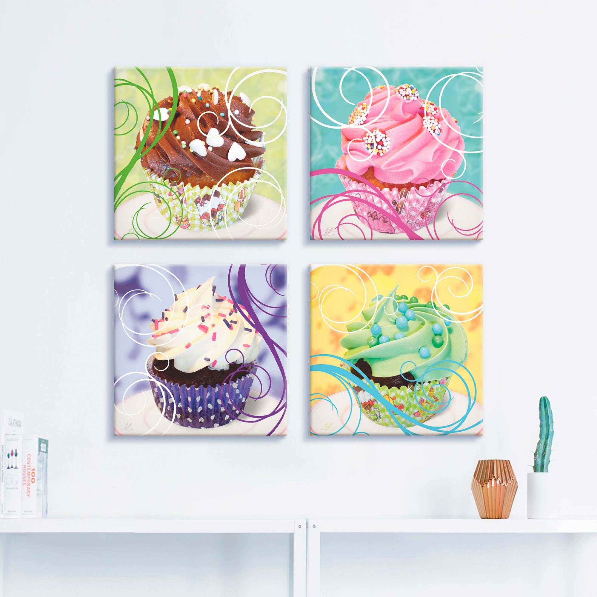Artland Leinwandbild Cupcakes, Süßspeisen (4 St), 4er Set, verschiedene  Größen