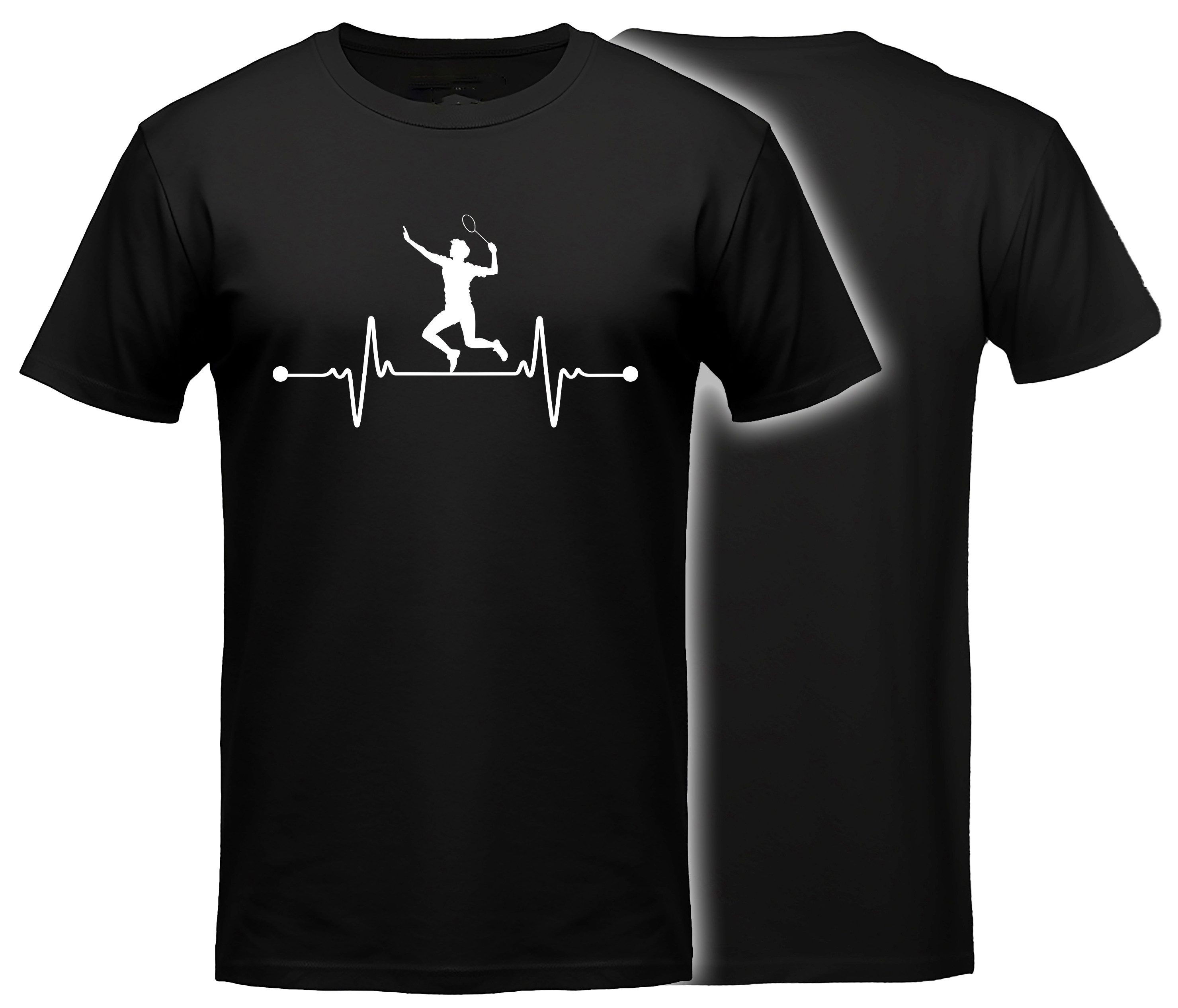 MyDesign24 T-Shirt Badminton Herschlaglinie print Shirt EKG Badminton T-Shirt schwarz kurzarm Regular Fit i562