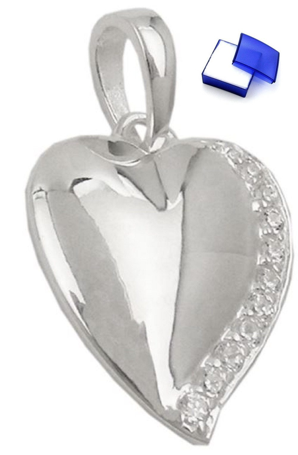 Herzanhänger Anhänger Herz mit Zirkonias glänzend 925 Silber 16 x 14 mm