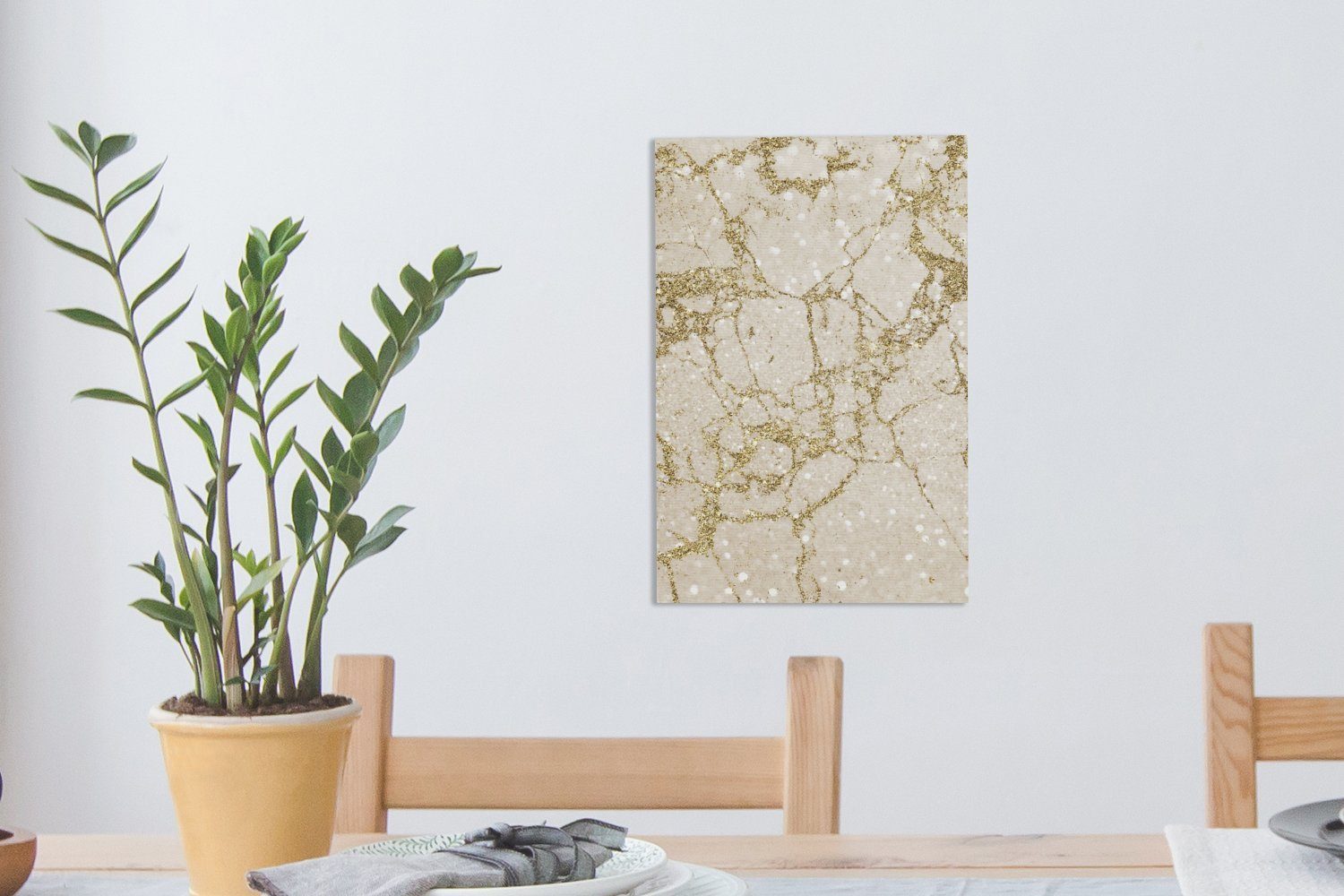OneMillionCanvasses® Leinwandbild Marmor - Gemälde, Leinwandbild bunt cm - Gold Glitter, bespannt 20x30 (1 St), fertig Zackenaufhänger, inkl