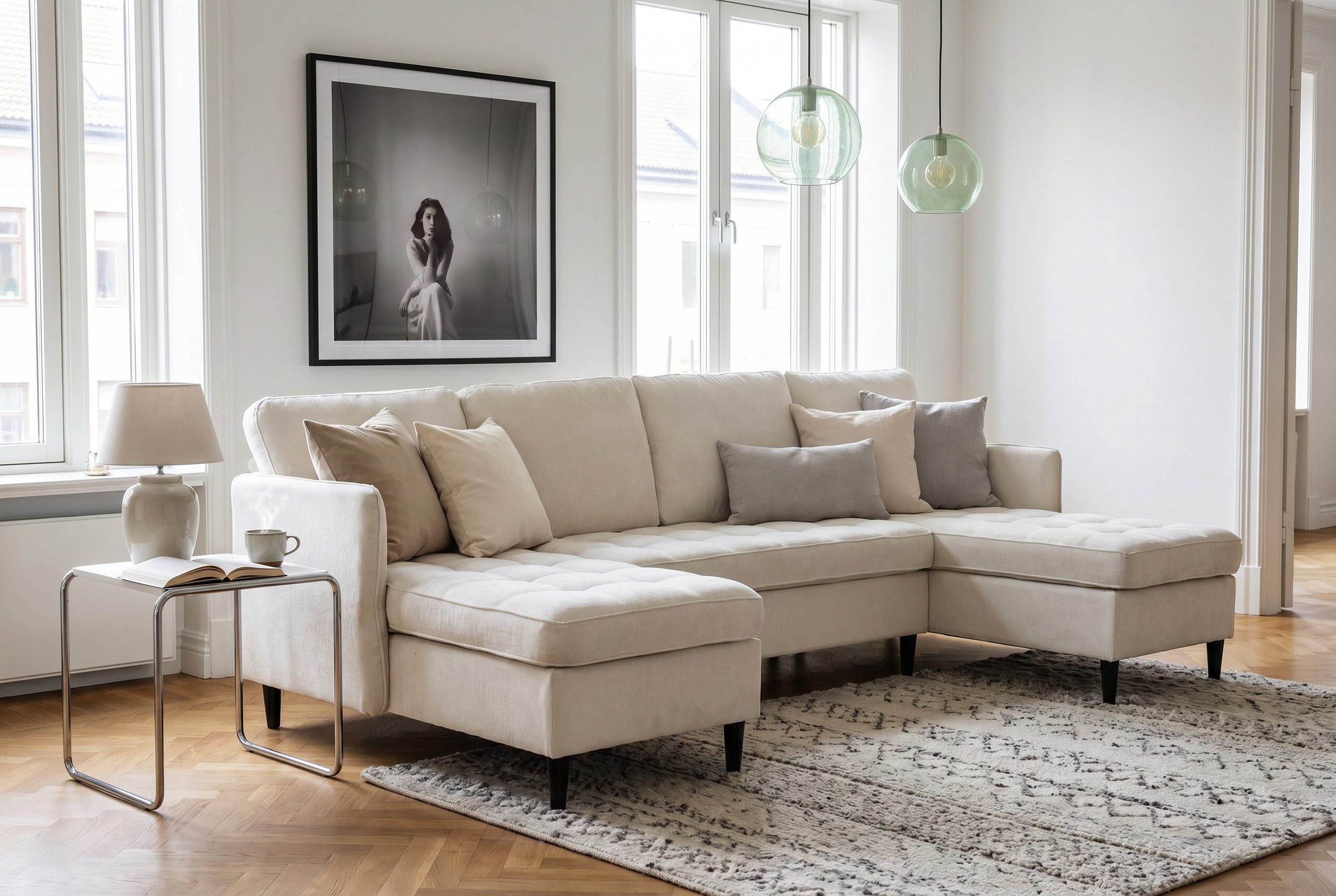 Dorel Home Wohnlandschaft LINDHUS, U-Form, Breite 250 cm, verschiedene Stellvarianten, Modulsofa, Recamiere, Stauraum, Cord und Chenille-Bezug