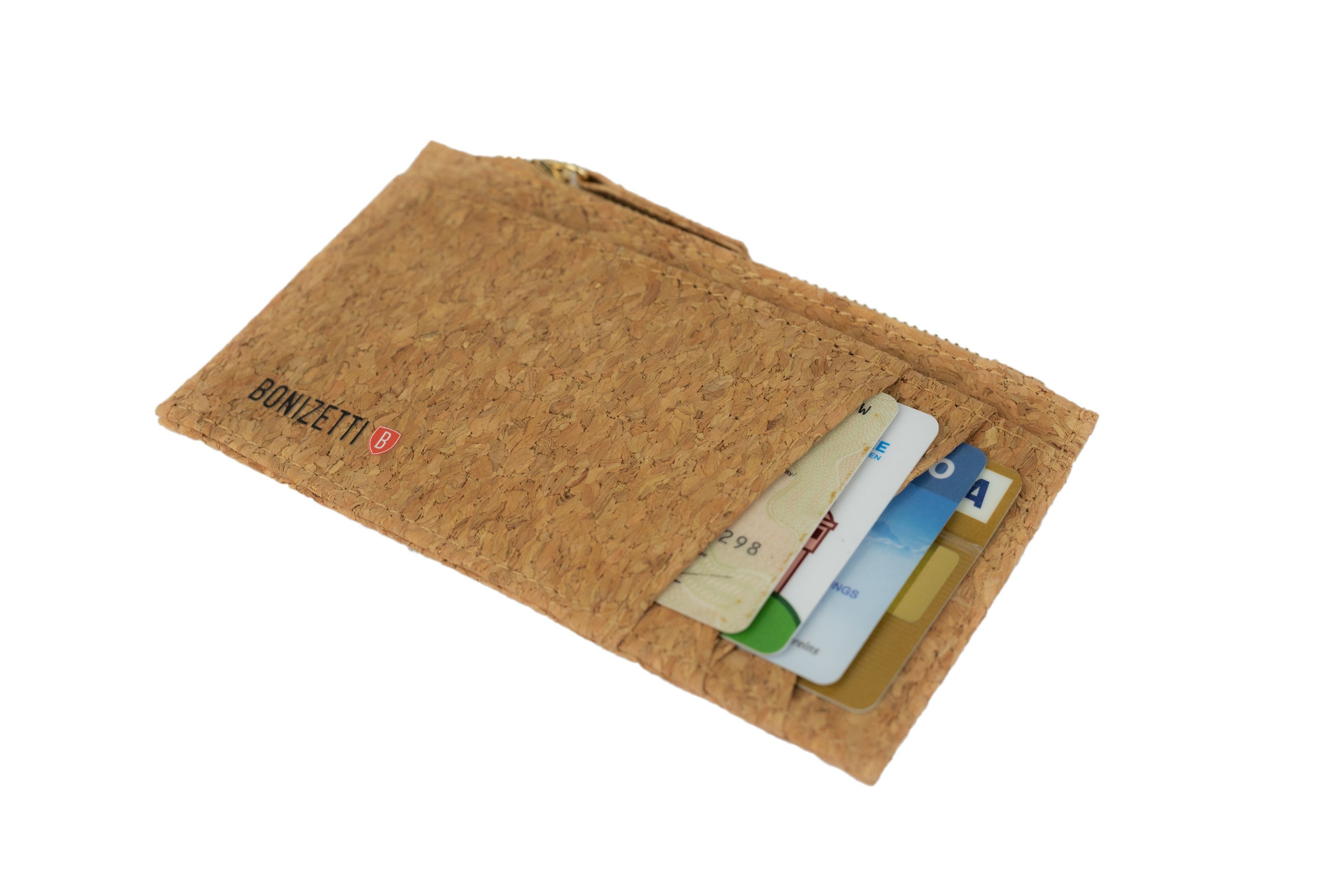 (Kartenetui Portemonnaie Wallet, aus 1-tlg), Bonizetti braun Slim Kork, und veganem - nachhaltigem CAIRO mit - Kartenetui Korkmedium Münzfach Kartenhalter