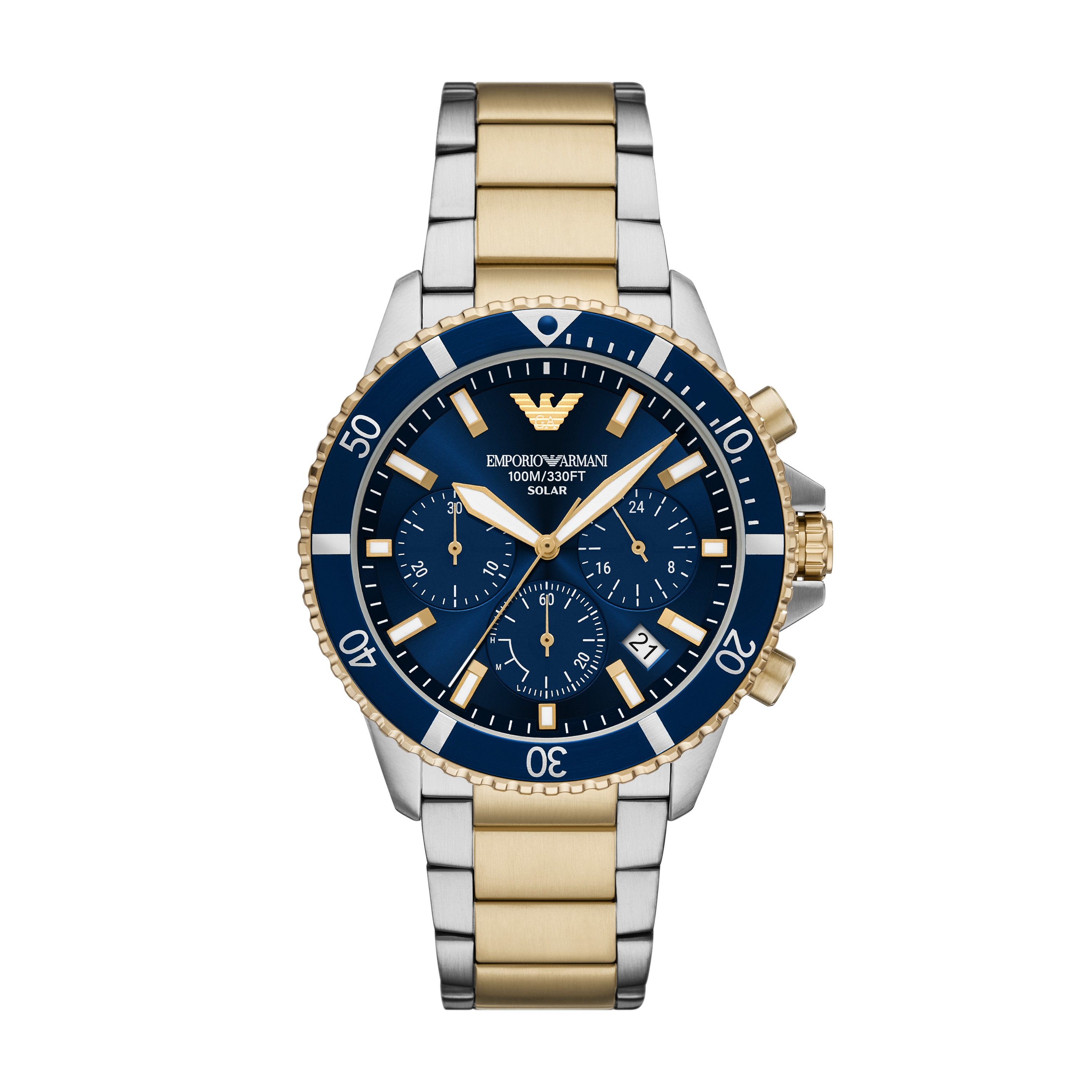 Emporio Armani Chronograph WORLD EXPLORER AR11740, Armbanduhr, Solar, Herrenuhr, Edelstahlarmband, analog, Tag