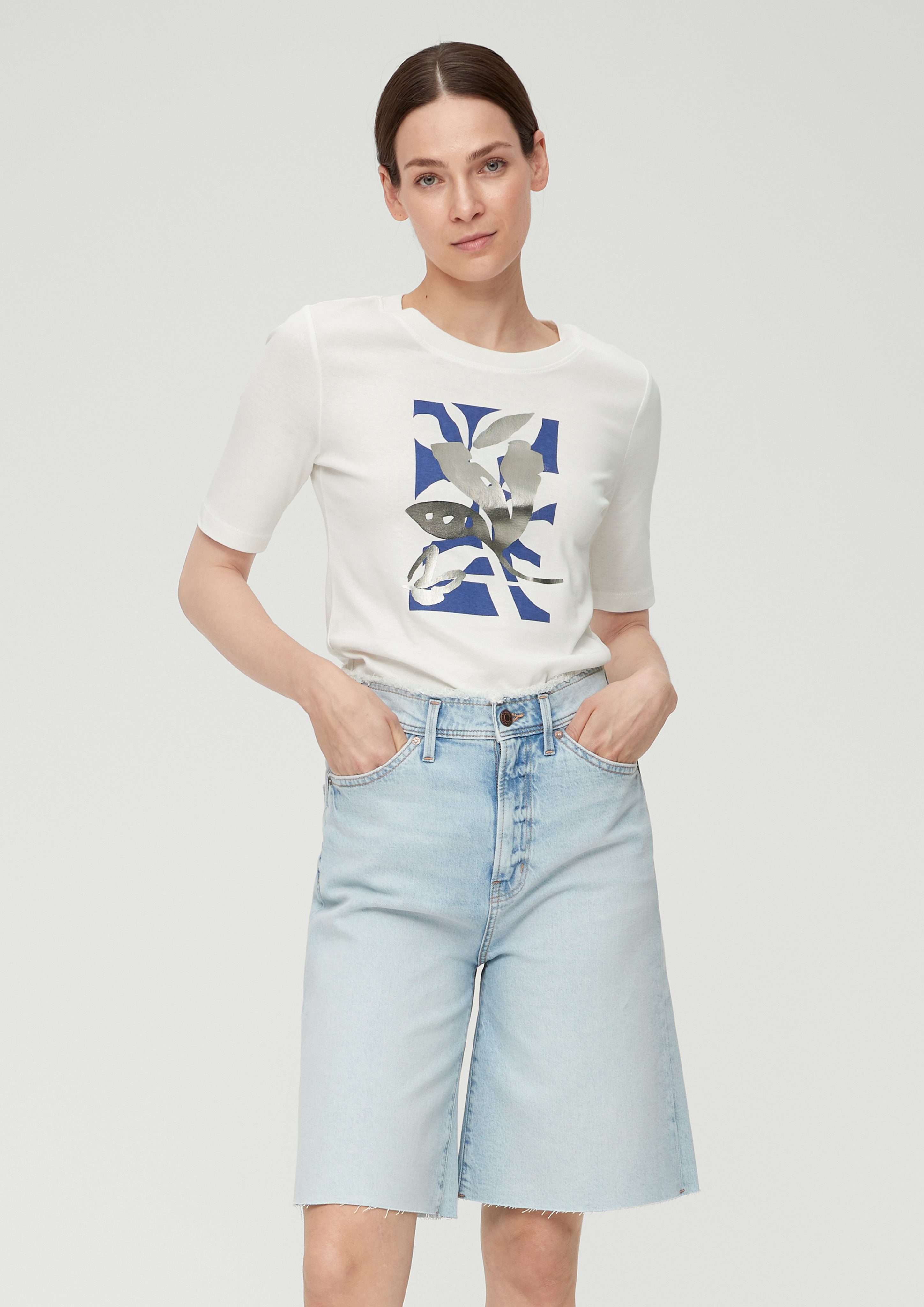 s.Oliver Kurzarmshirt Baumwollshirt mit glänzendem Frontprint günstig online kaufen