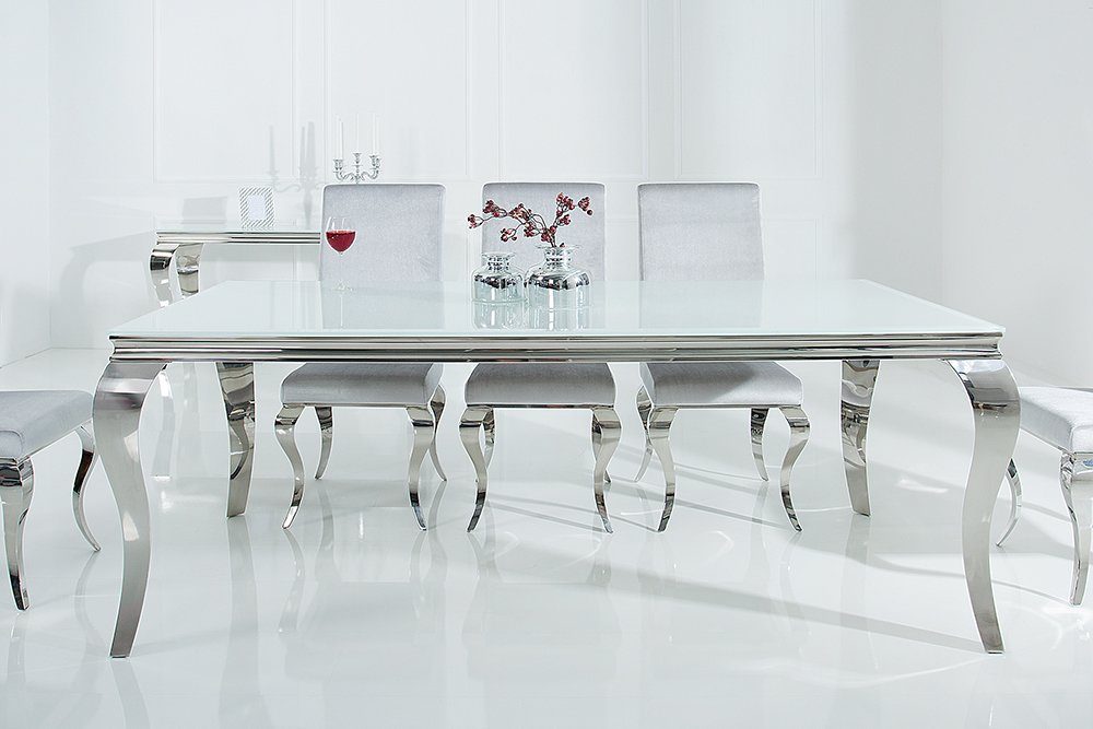 riess-ambiente Esstisch MODERN BAROCK 200cm weiß / silber (Einzelartikel, 1-St), Esszimmer · Opalglas · Edelstahl · eckig weiß | weiß