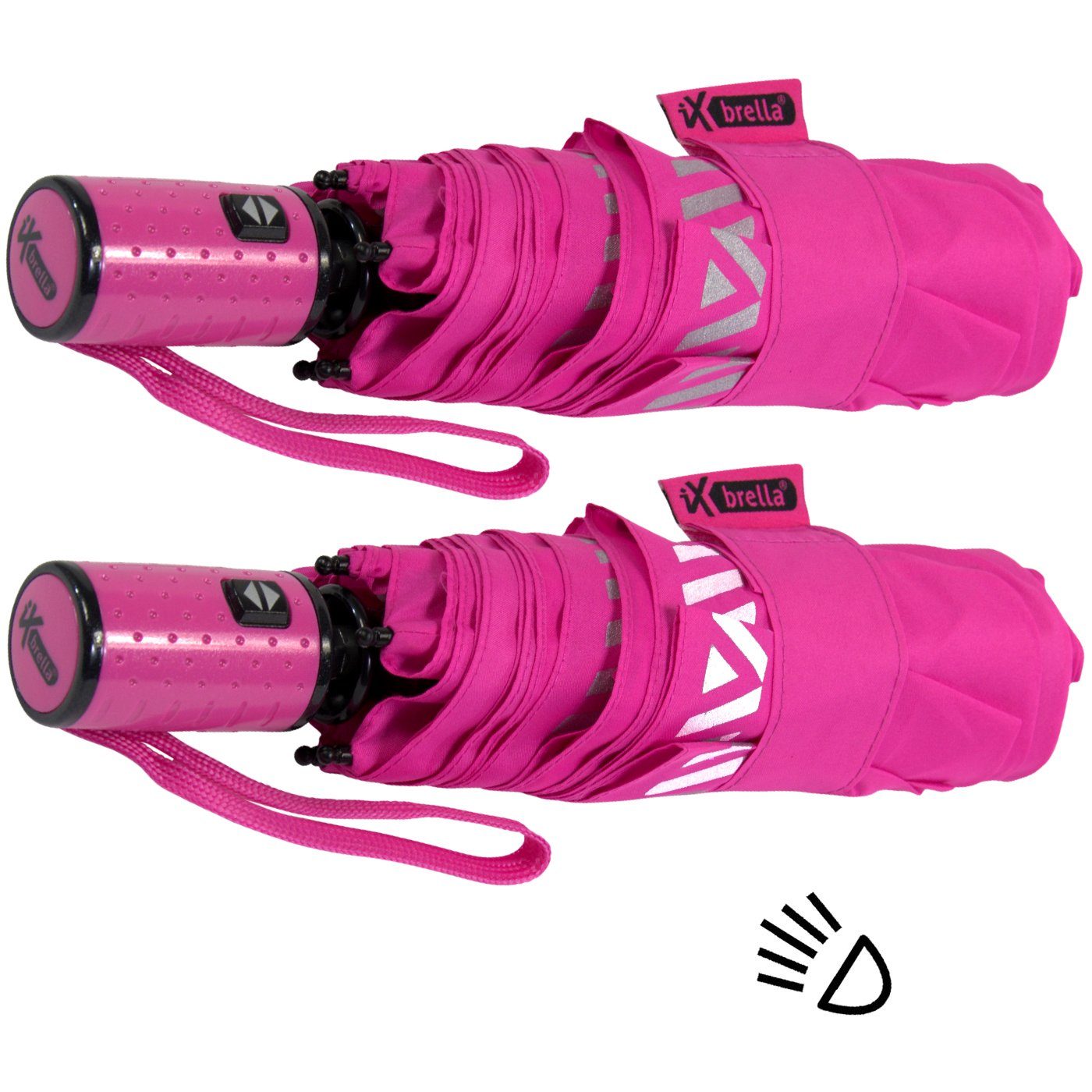 iX-brella Taschenregenschirm Kinderschirm pink Reflex-Streifen - Auf-Zu-Automatik, neon mit reflektierend, durch Sicherheit
