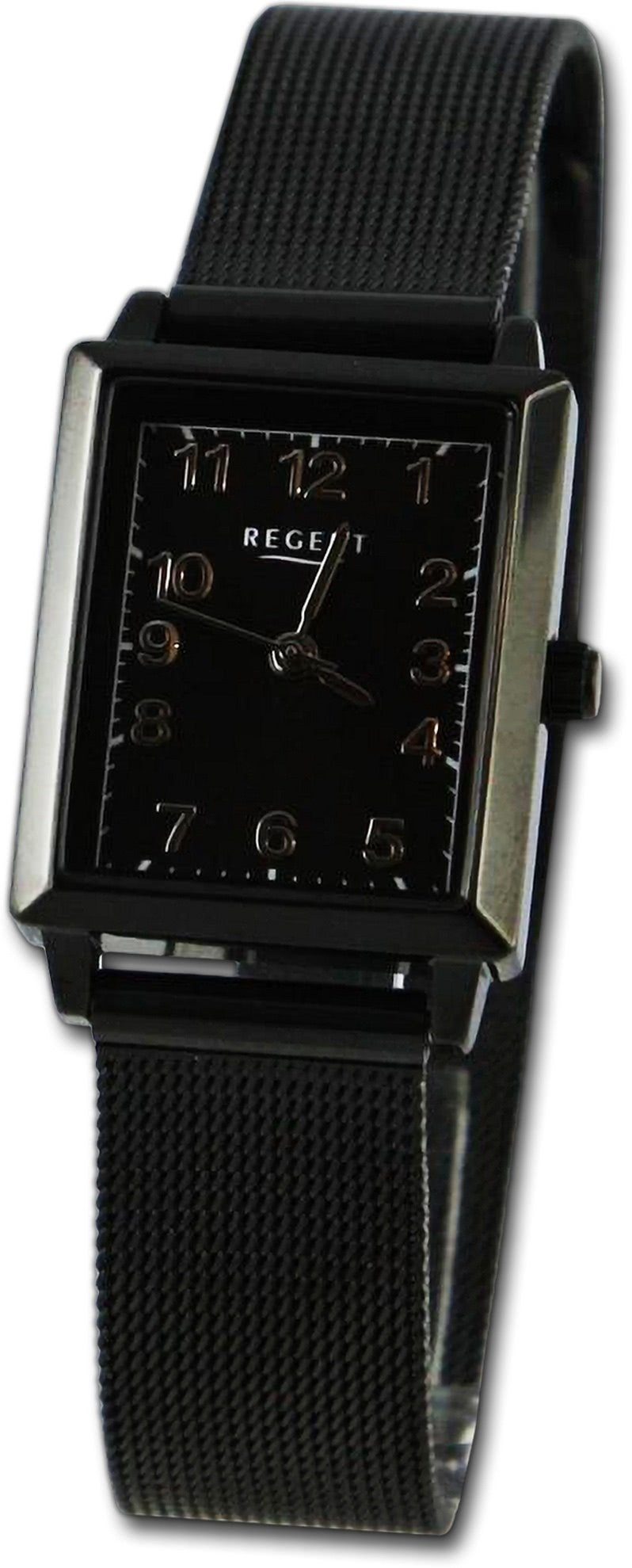 Regent Quarzuhr Regent Damen Armbanduhr Analog, Damenuhr Metallarmband schwarz, rundes Gehäuse, groß (ca. 22x26mm)