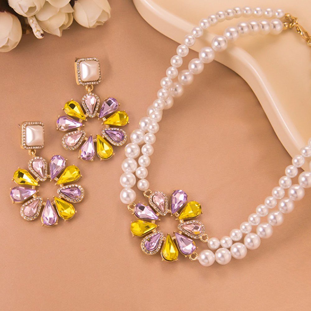 Ohrringe, Perlen Damenschmuck Set (2-tlg) Halsketten, Schmuckset LAKKEC Brautschmuck Strass-Blume schmuck-Set,