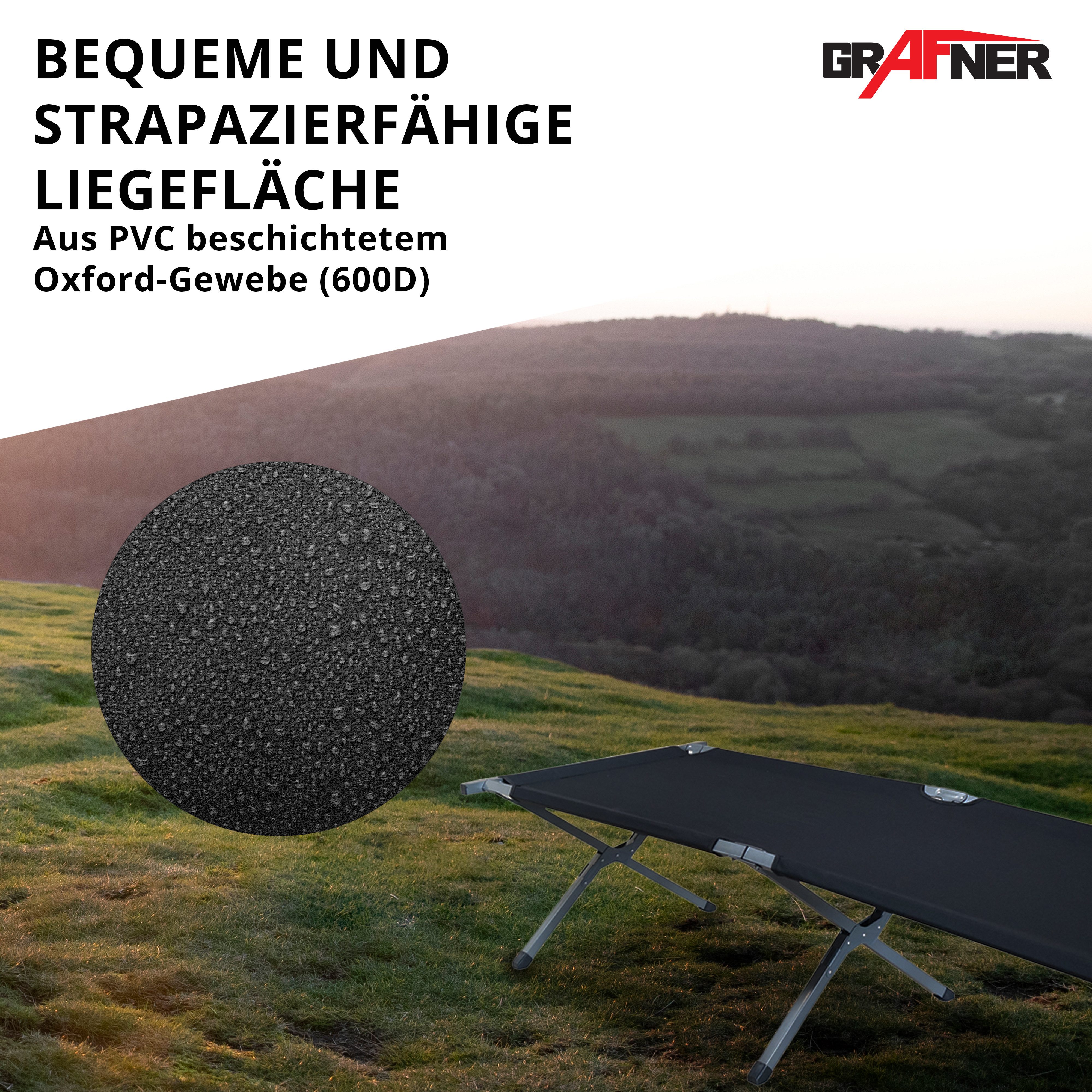 Grafner Feldbett Feldbett klappbar Campingbett klappbar Tragetasche 190cm schwarz inkl. Transporttasche