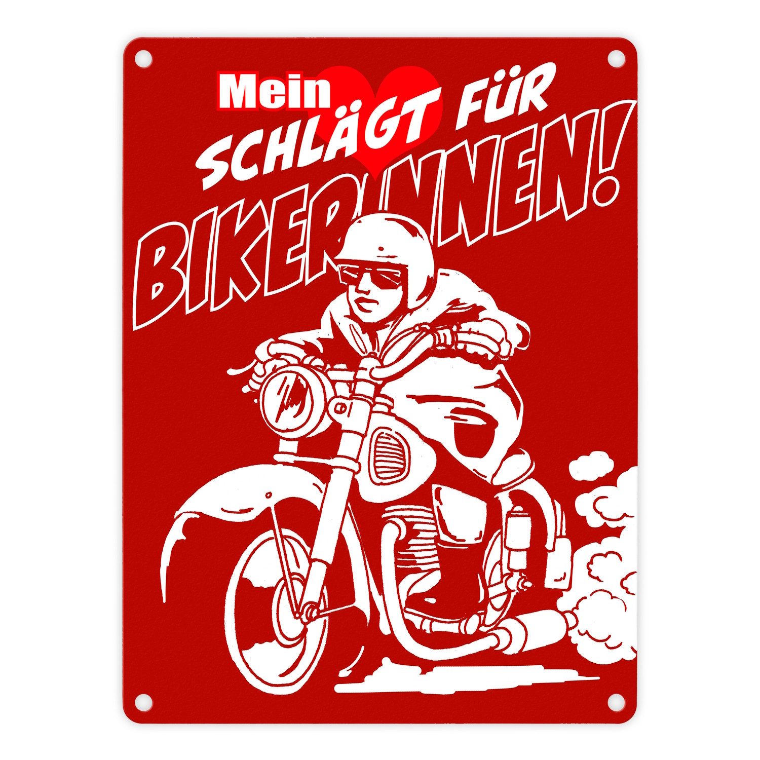 Metallschild Metallschild in 15x20 cm rot mit Motorrad Mein Herz schlägt für