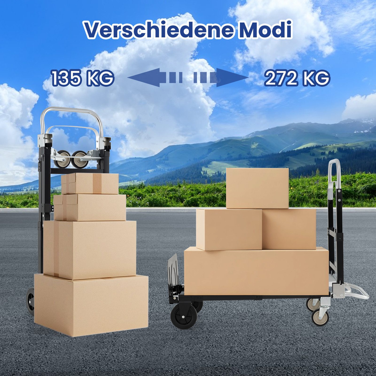 COSTWAY Transportkarren, 3-in-1 klappbarer Handwagen mit ausziehbarem Griff