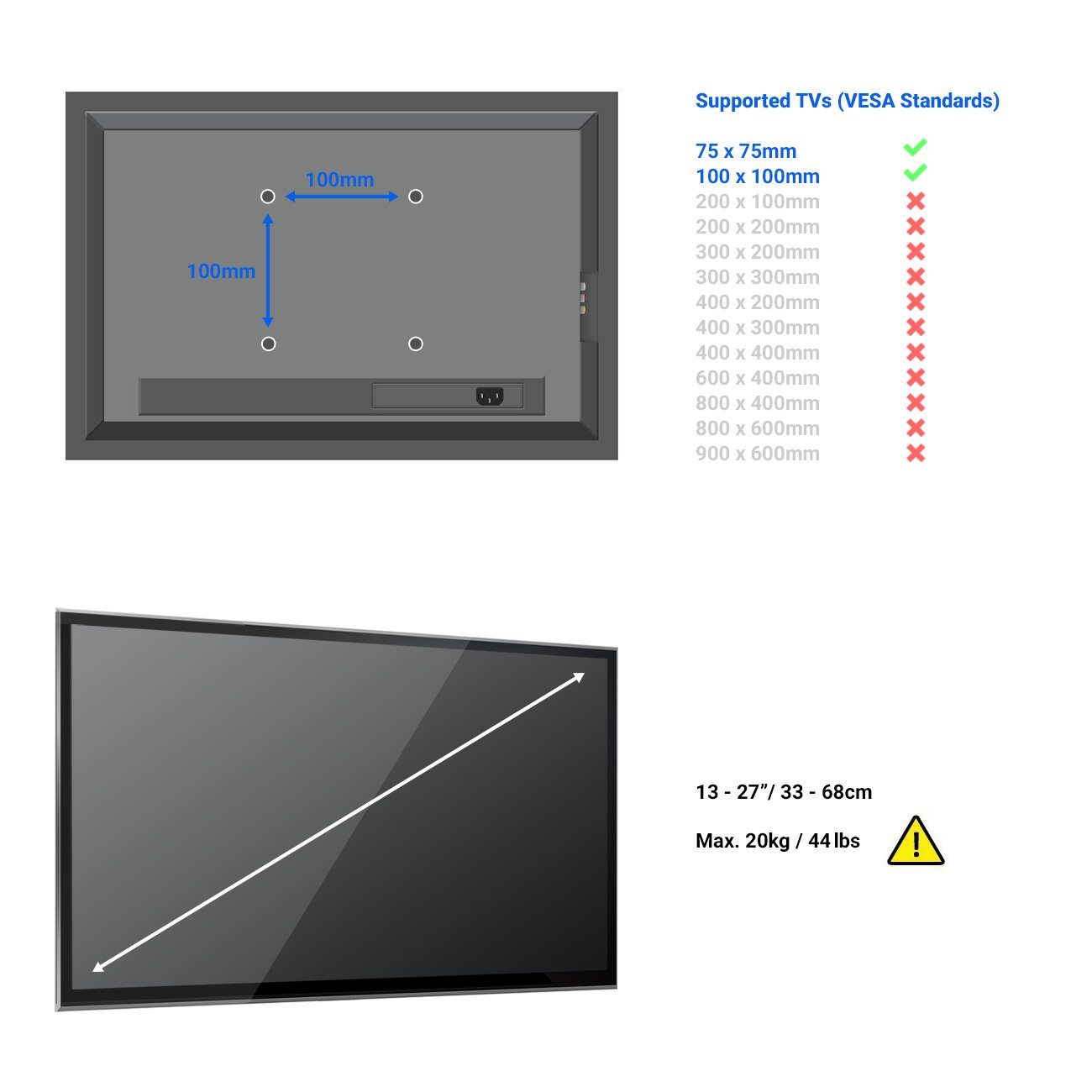 & Deckenhalterung Zoll deleyCON 27" TV-Wandhalterung - TV Monitor - deleyCON 13" (33cm-68cm)