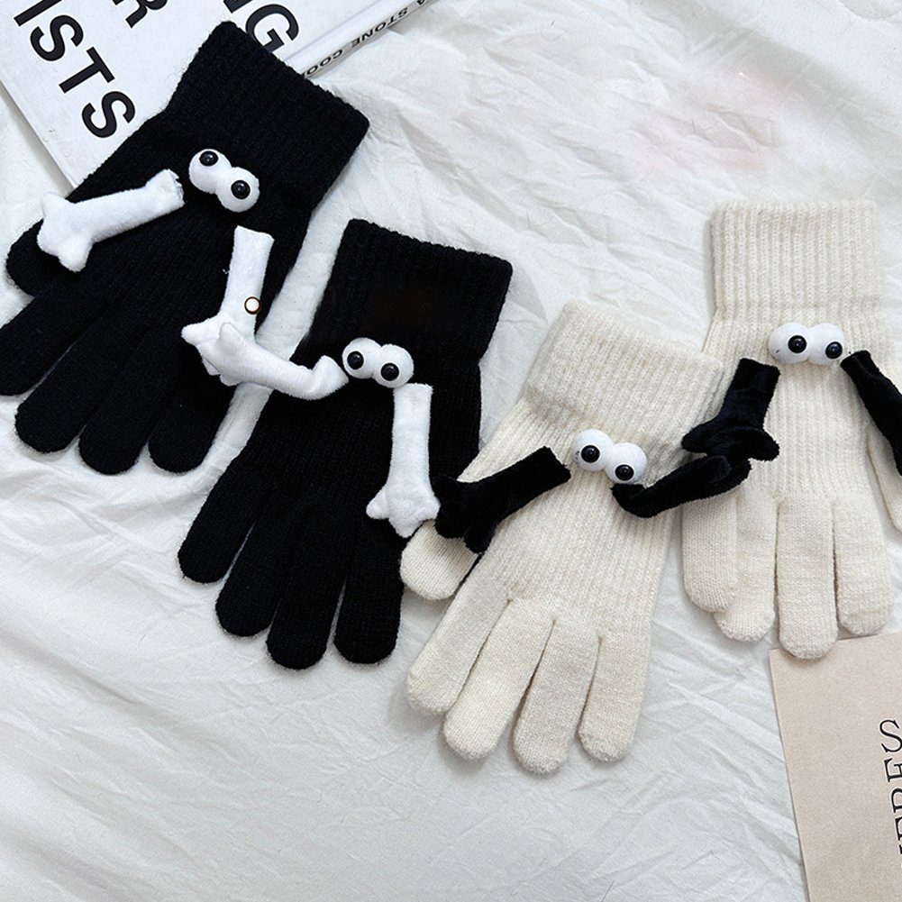 Blusmart Strickhandschuhe Warme Cartoon-Hand-in-Hand-Motiv, Handschuhe M Mit Strickhandschuhe Bequem, beige
