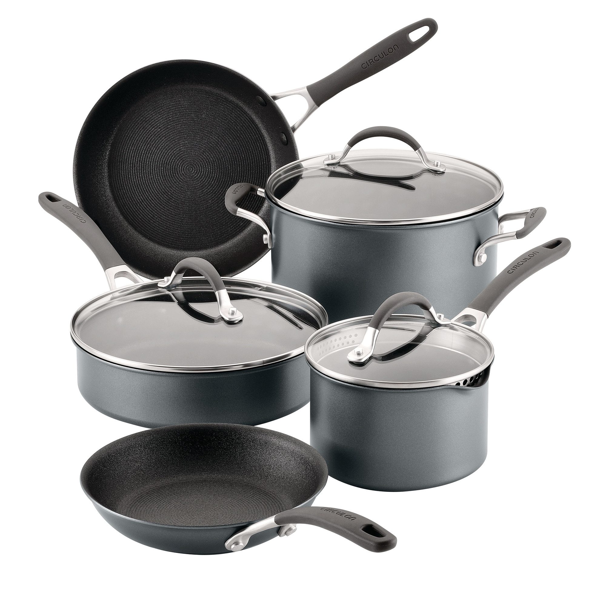 Circulon Topf-Set Circulon A1 Topf- und Bratset, 8-tlg., Aluminium, Edelstahl (Set, 8-tlg., 2 Pfannen, 3 Töpfe, 3 Deckel), dreilagig beschichtet, kratzfest, spülmaschinenfest