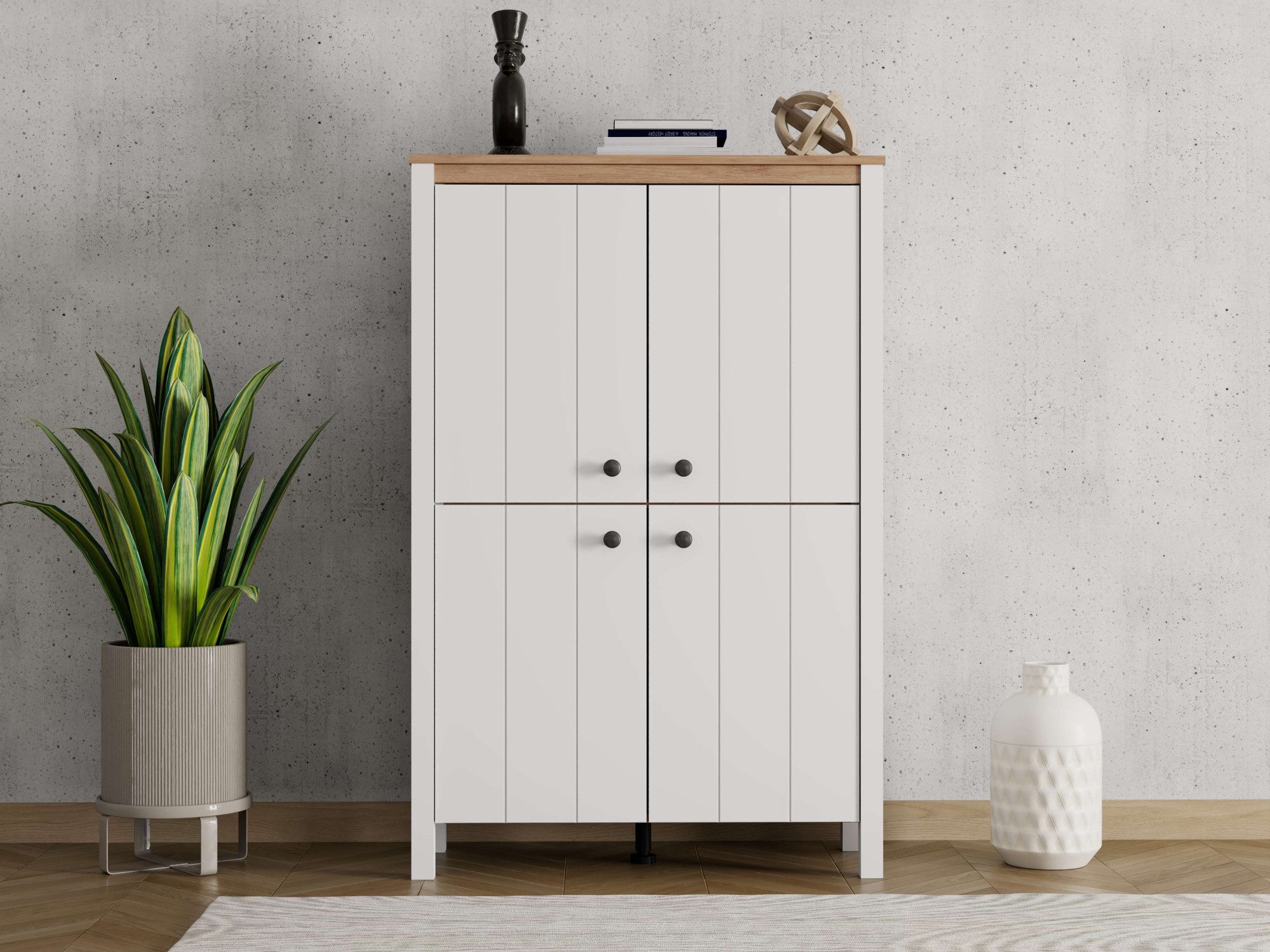 Home affaire Highboard BEDFORD, Kommode, Anrichte, Schrank, Highboard im Landhausstil, MDF-Profil 2D ummantelt, Hotstamping