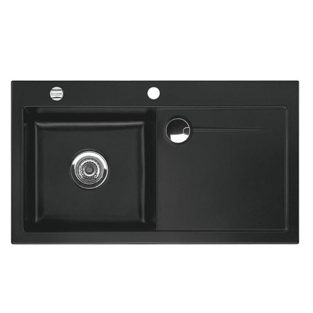 Systemceram Küchenspüle KeraDomo STEMA 90 Becken links Excenterbedienung Nigra, 90/510 cm