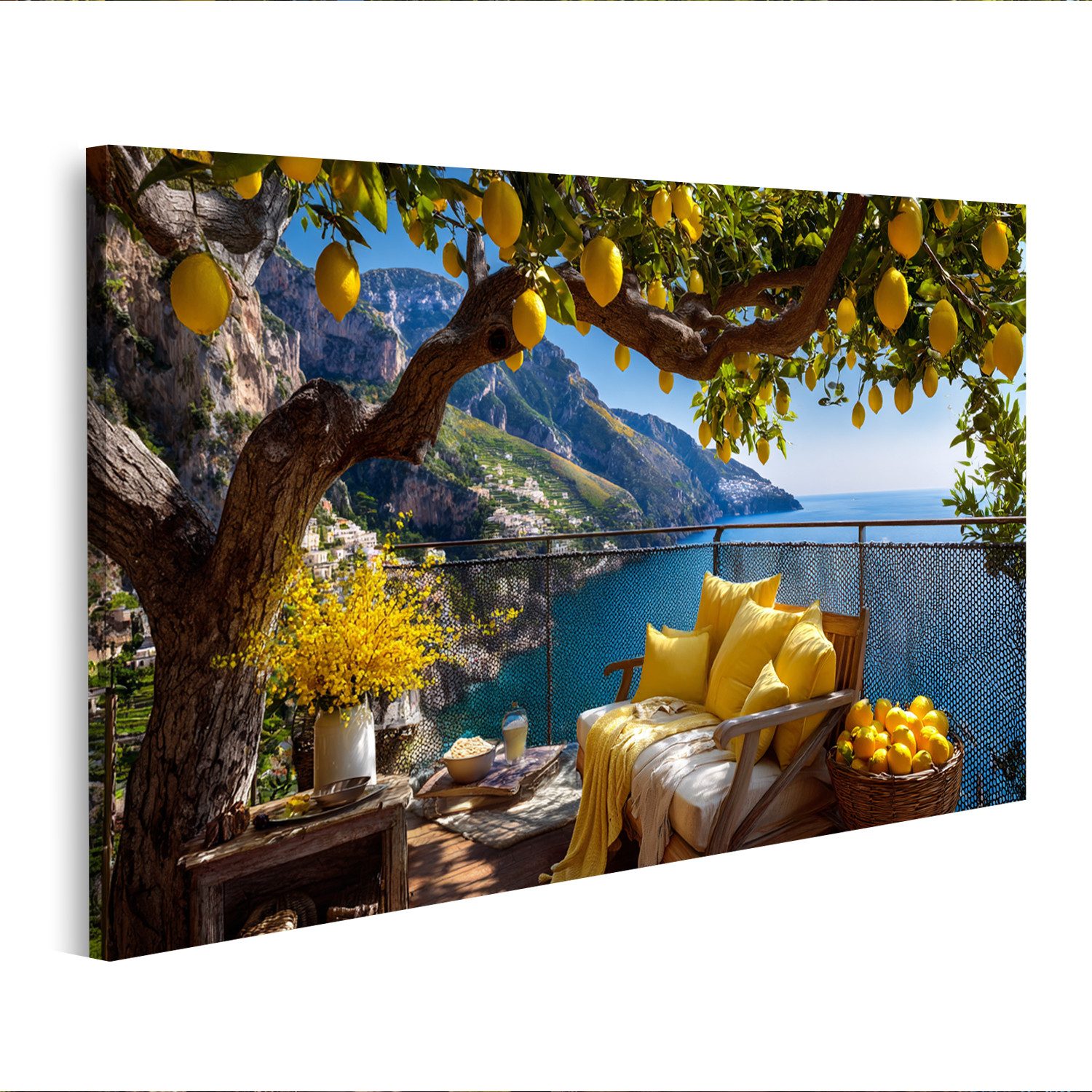 islandburner Leinwandbild Balkon mit Zitronenbaum und Meerblick - für Wohnräume - Edition P2