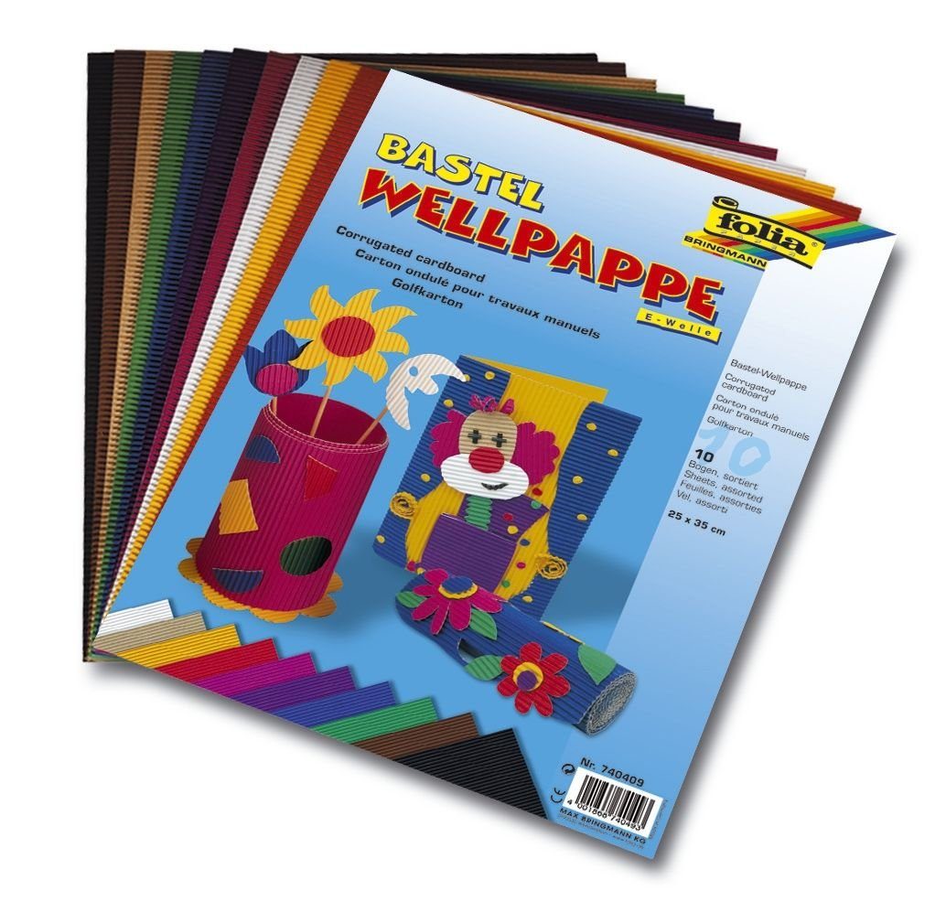 Drucker- und Kopierpapier Folia 740409 Bastelwellpappe E-Welle - 25 x 35 cm, sortiert