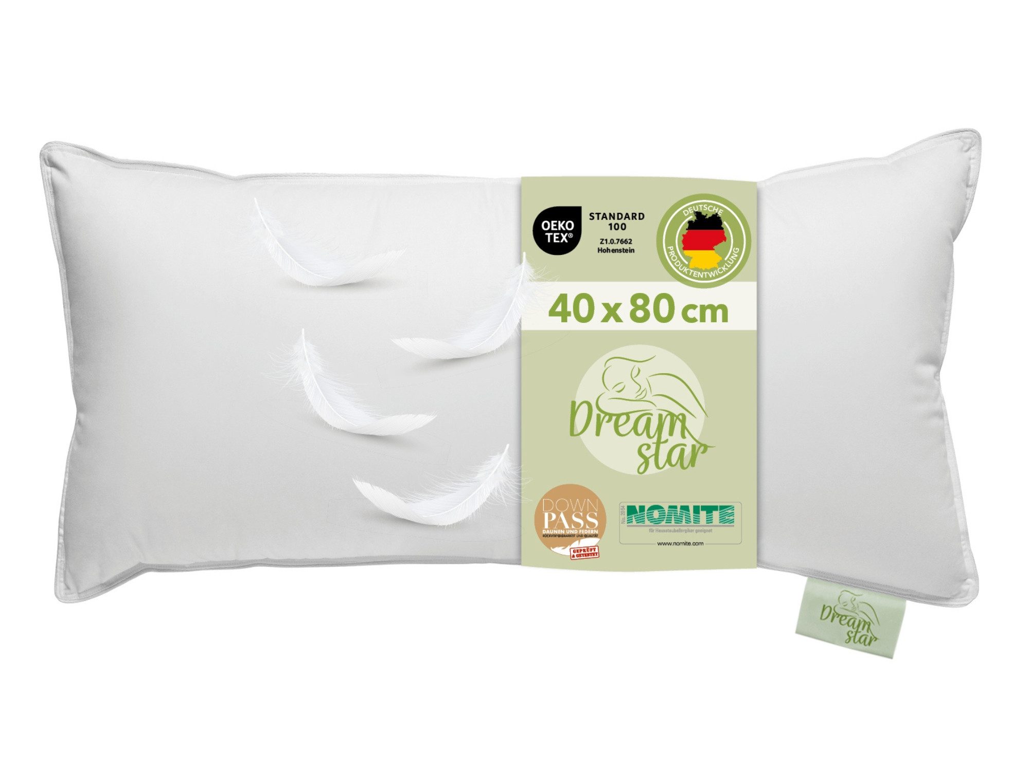 Dreamstar 3-Kammer-Kopfkissen Daunenkissen 40x80 & Daunenkopfkissen 80x80, entwickelt in Deutschland, Füllung: weiße, neue Daunen & Federn Klasse I, 60% Daunen/ 40% Federn (Außen), 100% Federn (Innen), Bezug: 100% Baumwolle, Rückenschläfer, Seitenschläfer, Bauchschläfer, Kopfkissen stützend und kuschelig, Allergikergeeignet, Luxusqualität