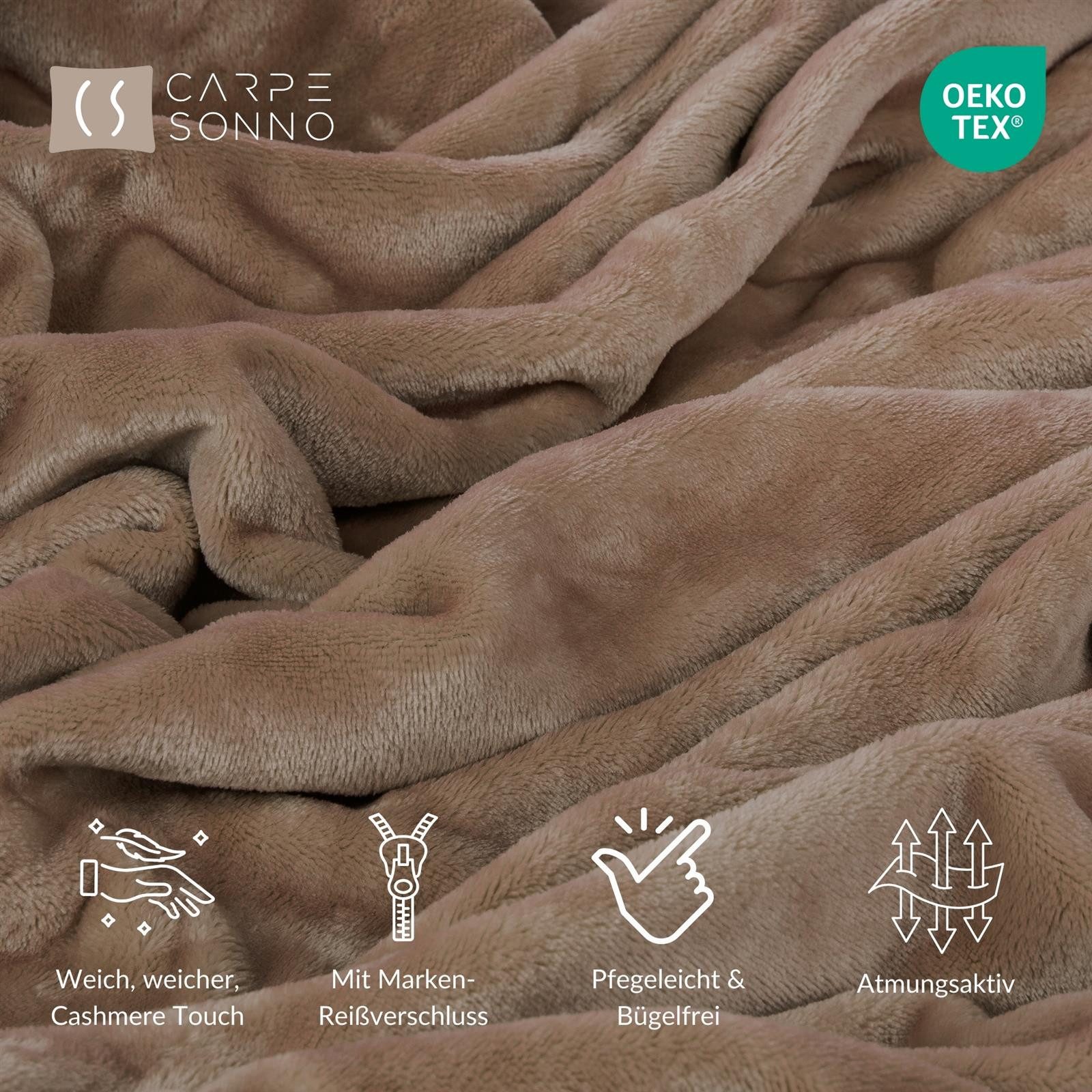 Carpe Sonno Bettwäsche Cashmere-Touch Bettwäsche 155x220 cm aus 100% Polyester, Microfaser-Fleece, 2 teilig, Warme kuschelige einfarbige Bettwäsche Dunkelgrau G – Bild 3 von 5
