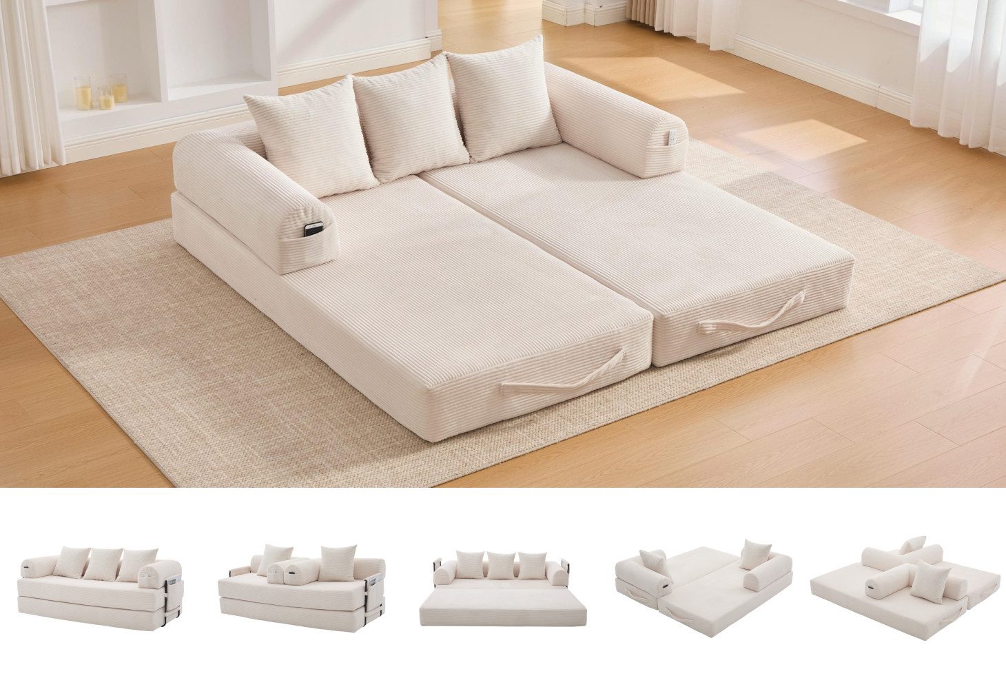 LVHOM Loungesofa faltbar mit Schlaffunktion, Stabil-/abnehmbarer günstig online kaufen