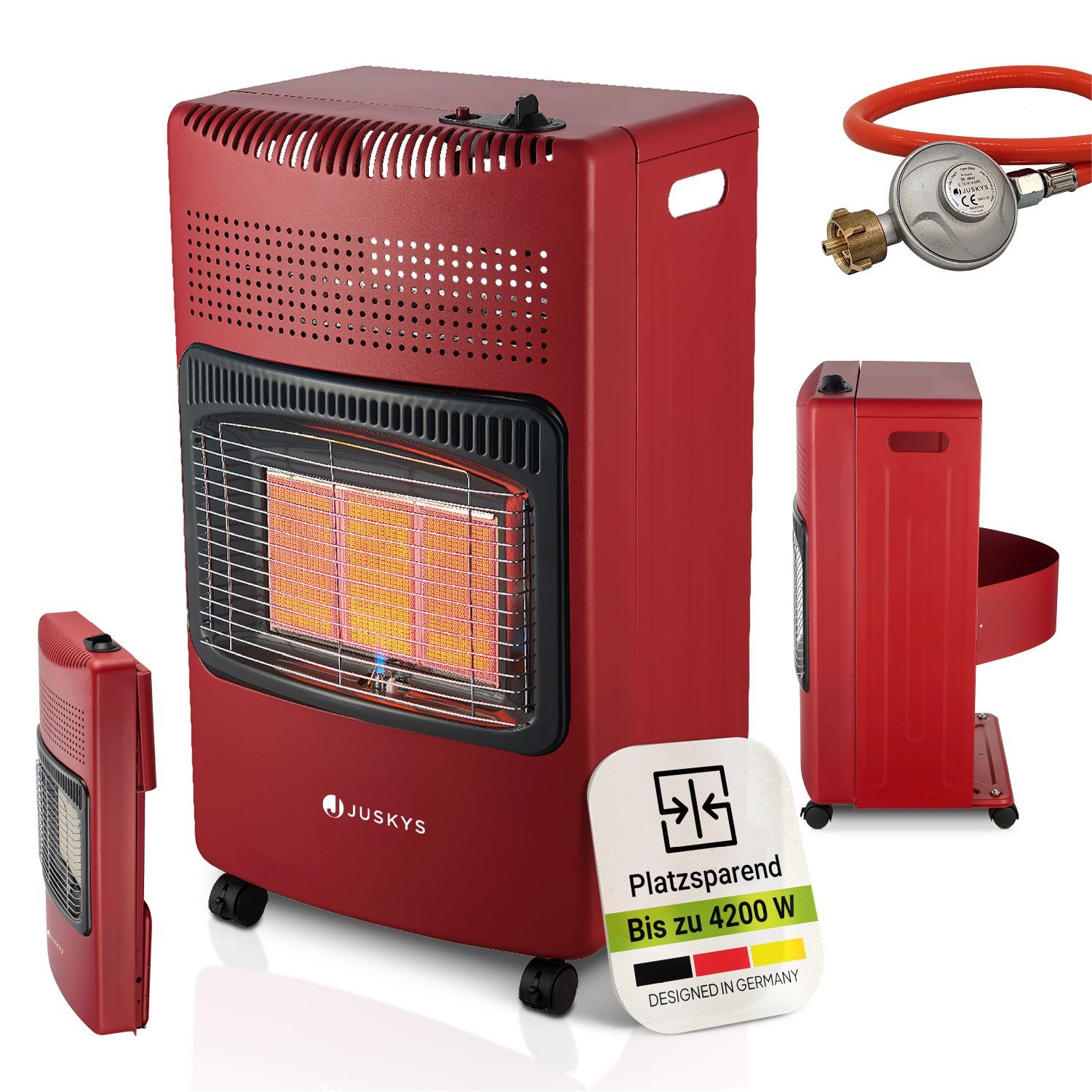 Juskys Heizstrahler GS42US, 4200 W, stark und energiesparend, 3-Stufen-Wärme-Regler, Gasflaschenhalterung