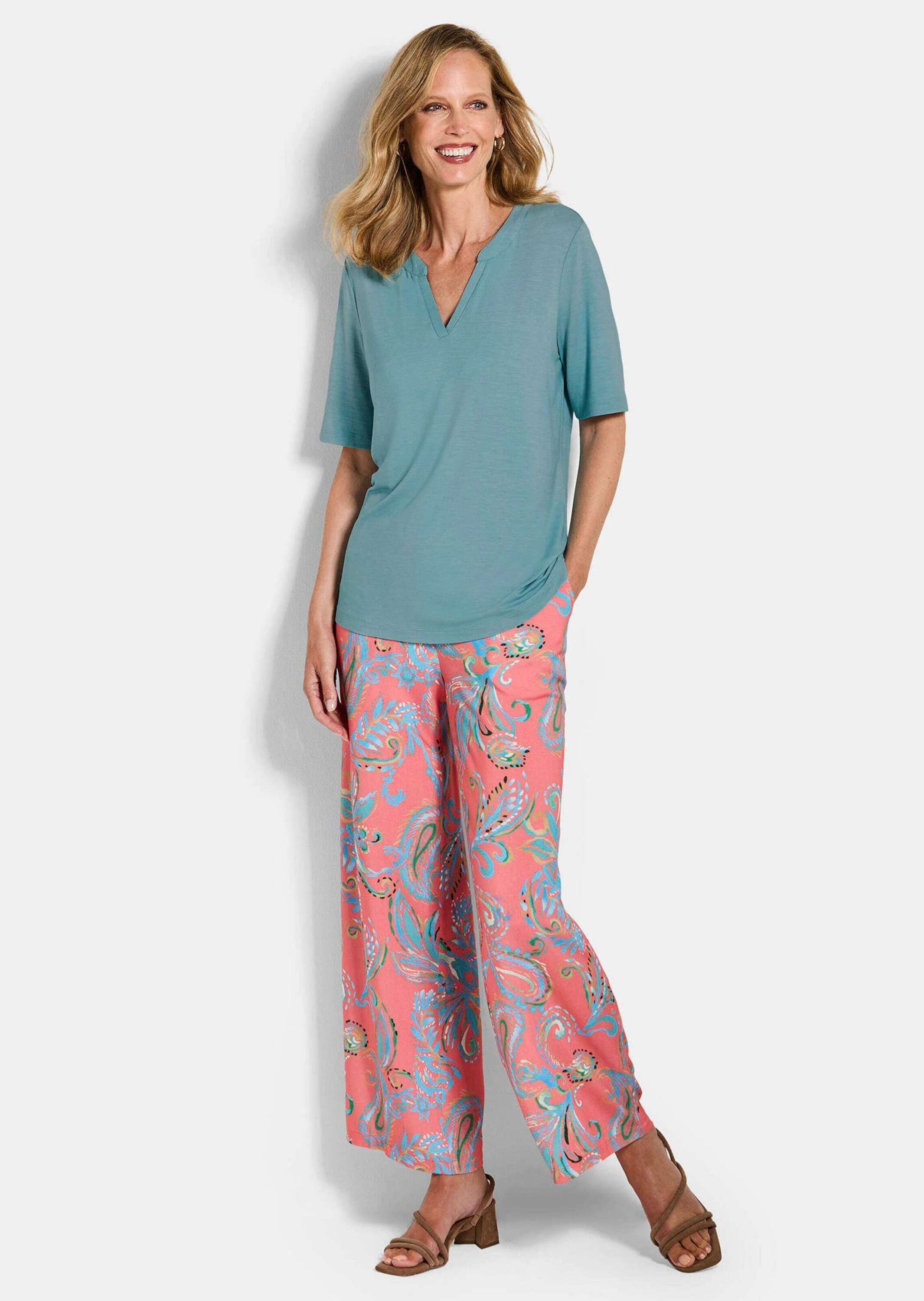 GOLDNER T-Shirt Jerseyshirt mit Blende Basicshirt mit Rundhals mit V-Aussch günstig online kaufen