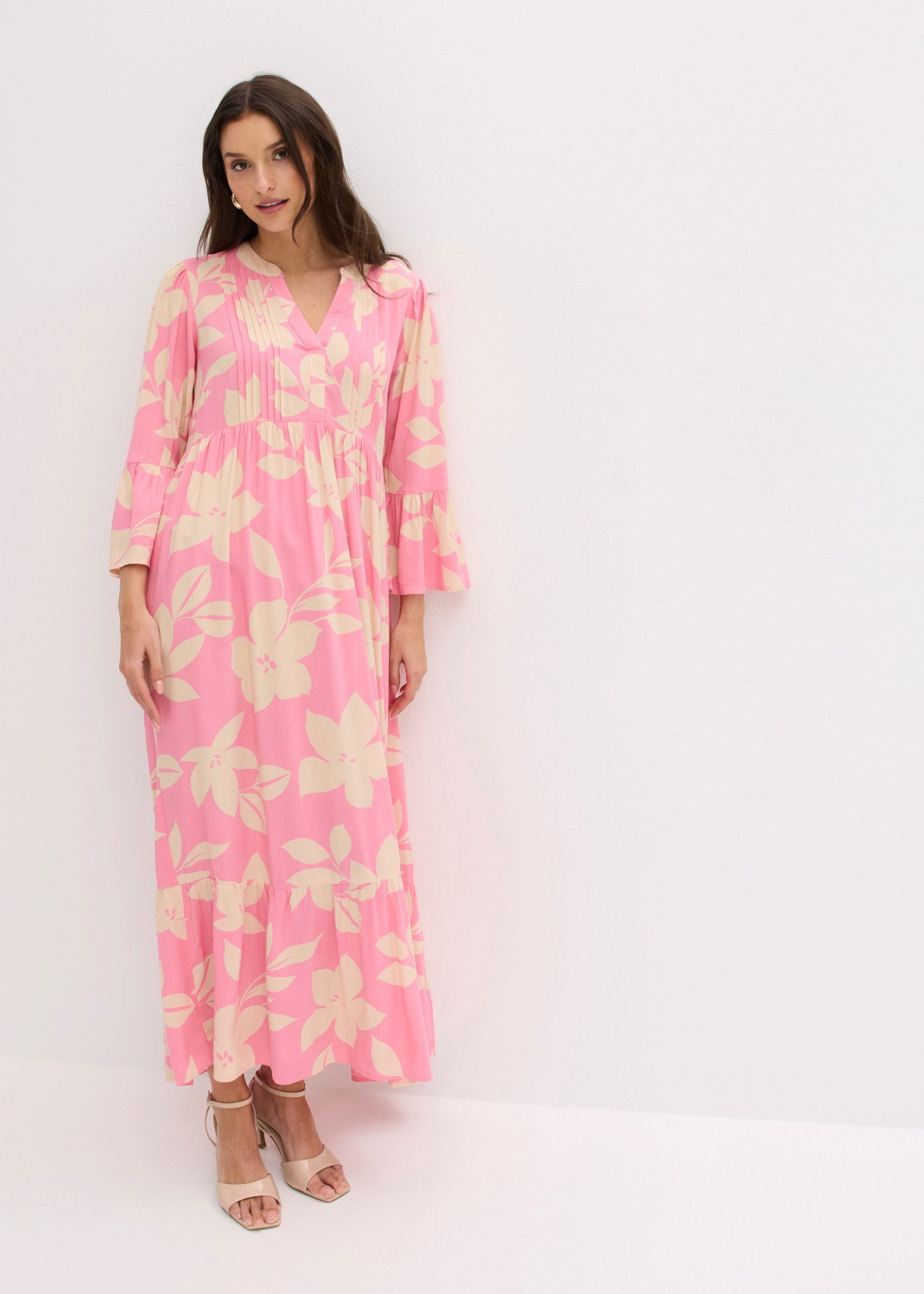 bonprix Maxikleid für modischen Auftritt, aus Viskose, A-Linie, 3/4-Ärmel