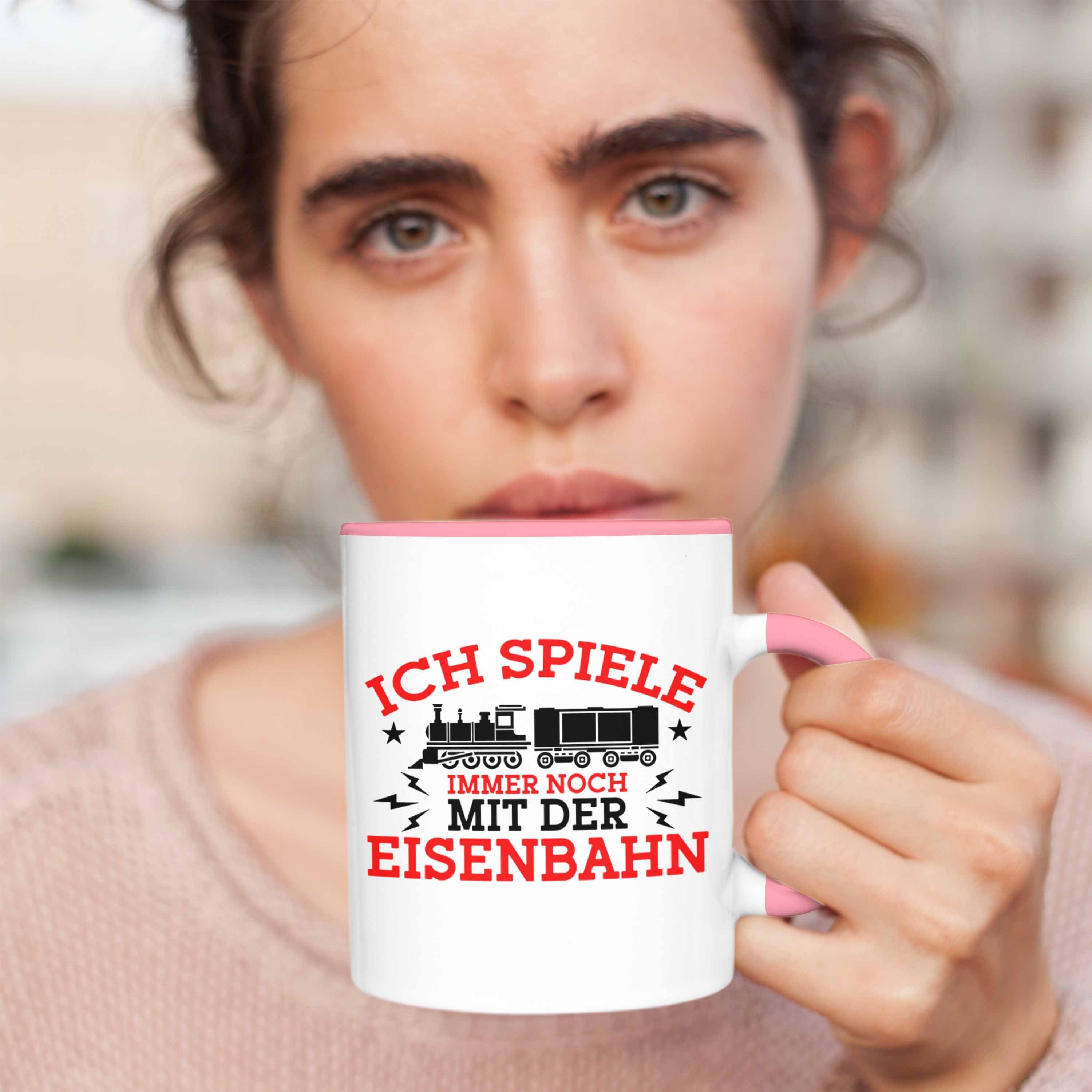 Trendation Tasse Eisenbahner Tasse f Mit "Ich Immer Geschenk Eisenbahn" Spiele Noch Der Rosa