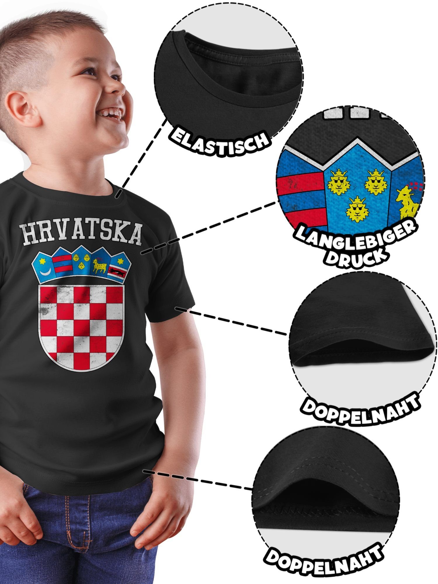 Shirtracer T-Shirt Kroatien Wappen WM Fussball Schwarz 2024 Kinder EM 3