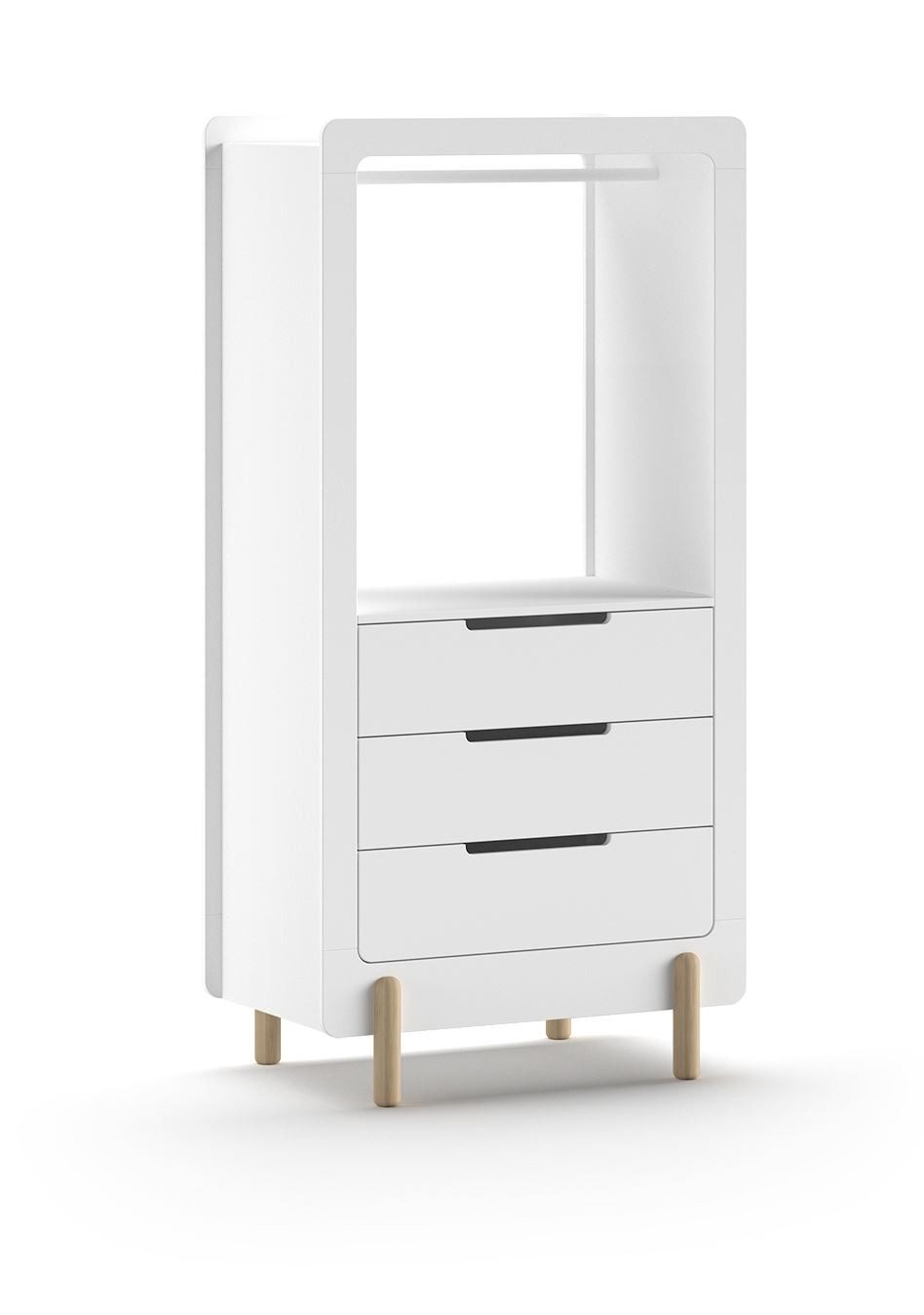 58 aufm Kessel Regal Regalschrank Karyl 88x54x180 Standregal Wandregal MDF Weiß, inkl. Versand, Regalschrank mit 2 Fächern, Kleiderstange und 3 Schubladen