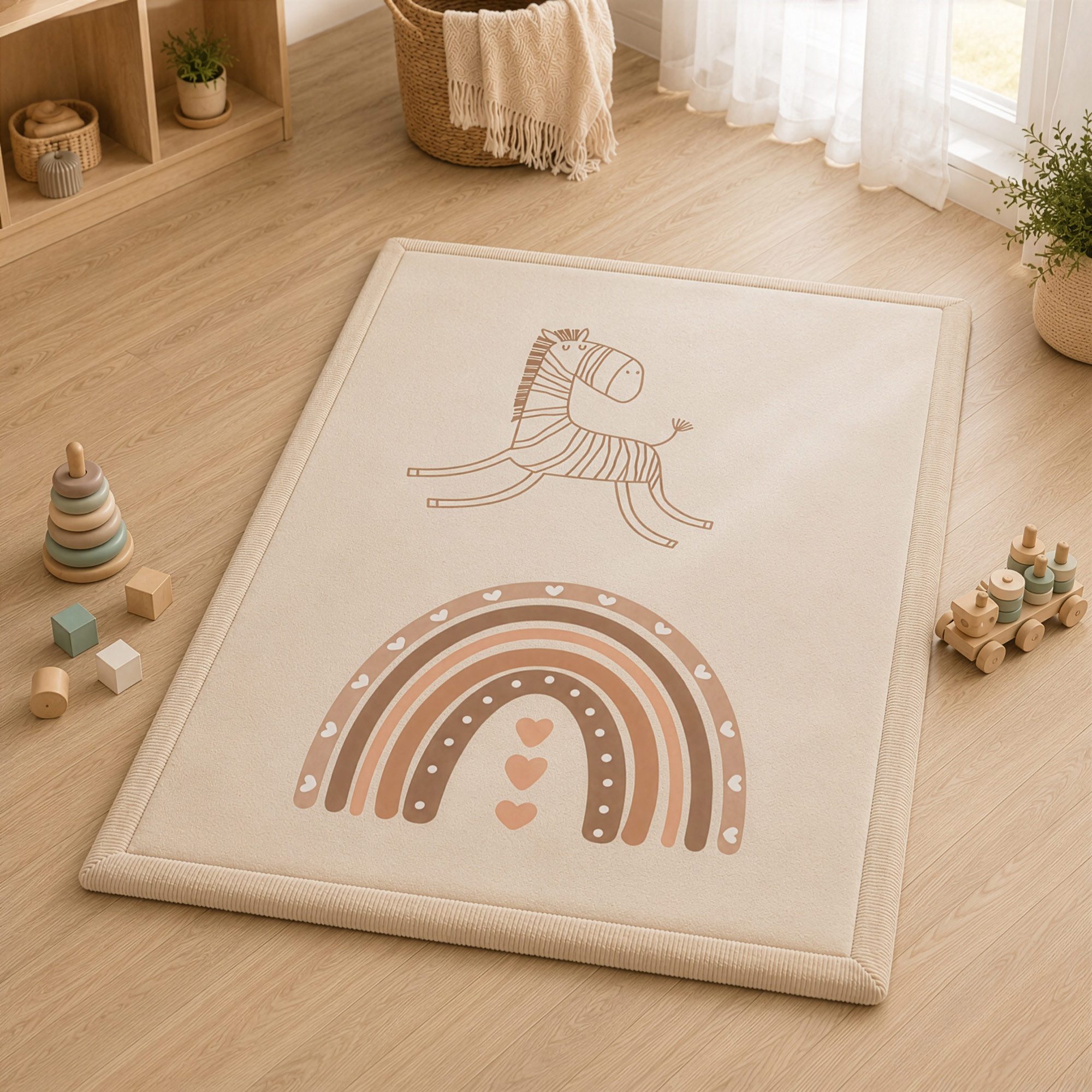 Sanosoft Kinderteppich Sanosoft samtweicher & kuscheliger Krabbelteppich Regenbogen 120x170cm, Höhe: 30 mm, Öko-Tex 100