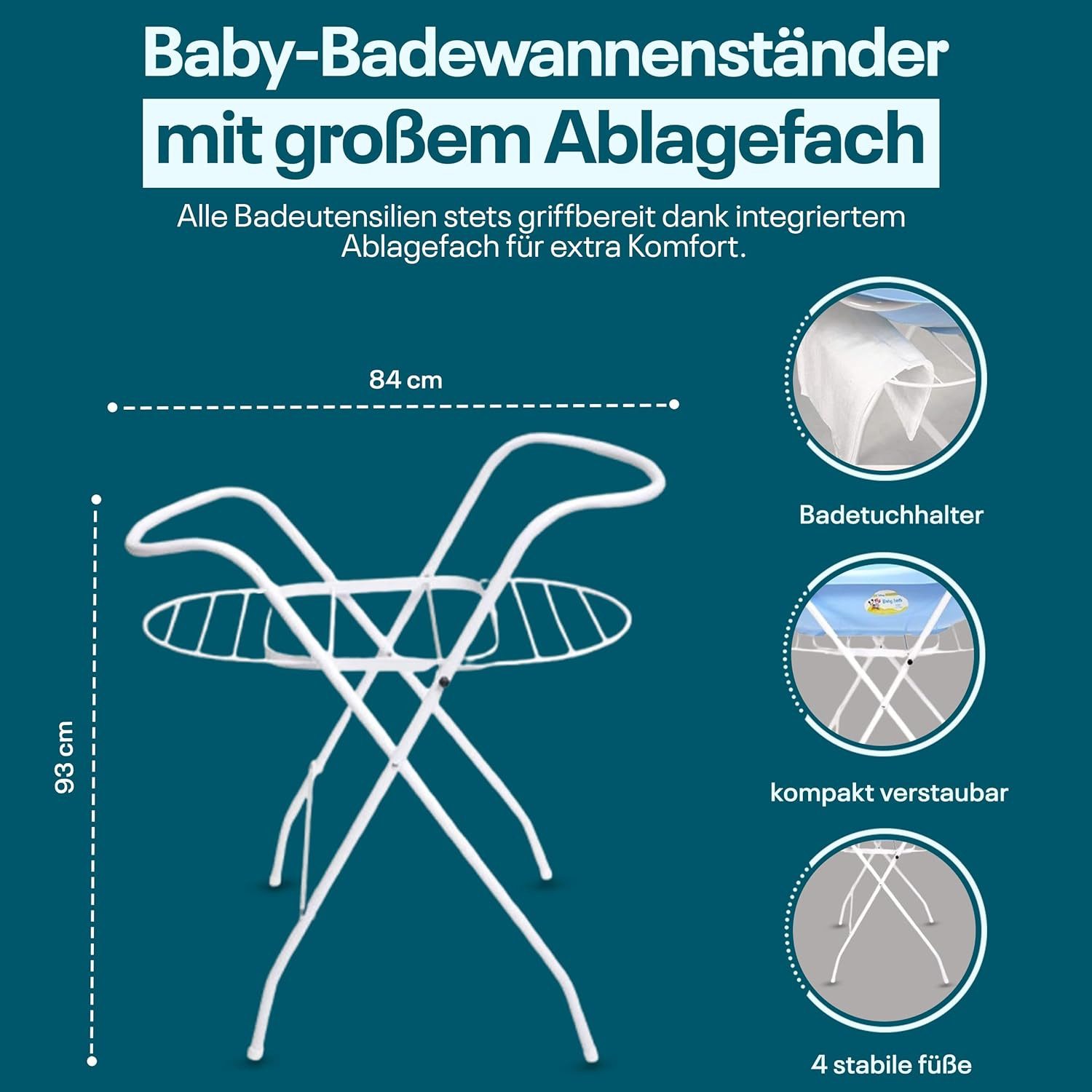 Best for Kids Babybadewanne Universeller Badewannenständer 84 cm – Sicherer, faltbarer Badeständer, (Einzelteil, 1-tlg), Rückenschonendes Design, stabiler Stahlrahmen