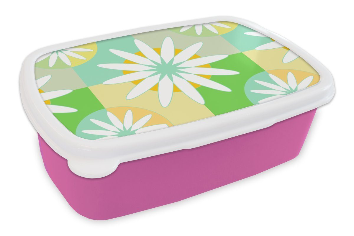 Kunststoff, - Kunststoff (2-tlg), Lunchbox Brotdose Muster, Snackbox, MuchoWow Mädchen, - Blumen Erwachsene, rosa für Sommer Brotbox Kinder,