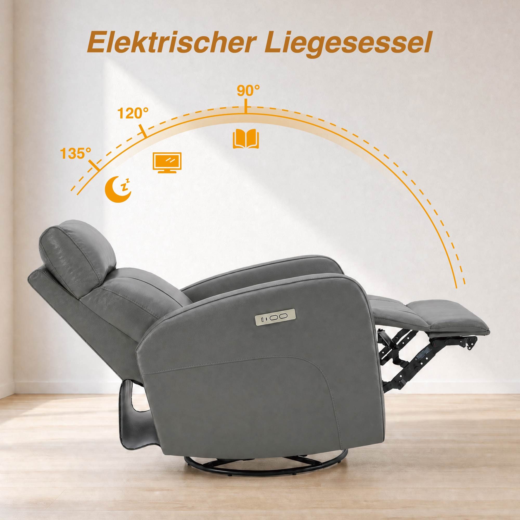 CHITA Relaxsessel Elektrischer Funktionssessel, Fernsehsessel, Echtleder, 270° drehbar (1 St), mit Liegefunktion aus Echtleder,Verstellbar,sessel wohnzimmer,Heimkino