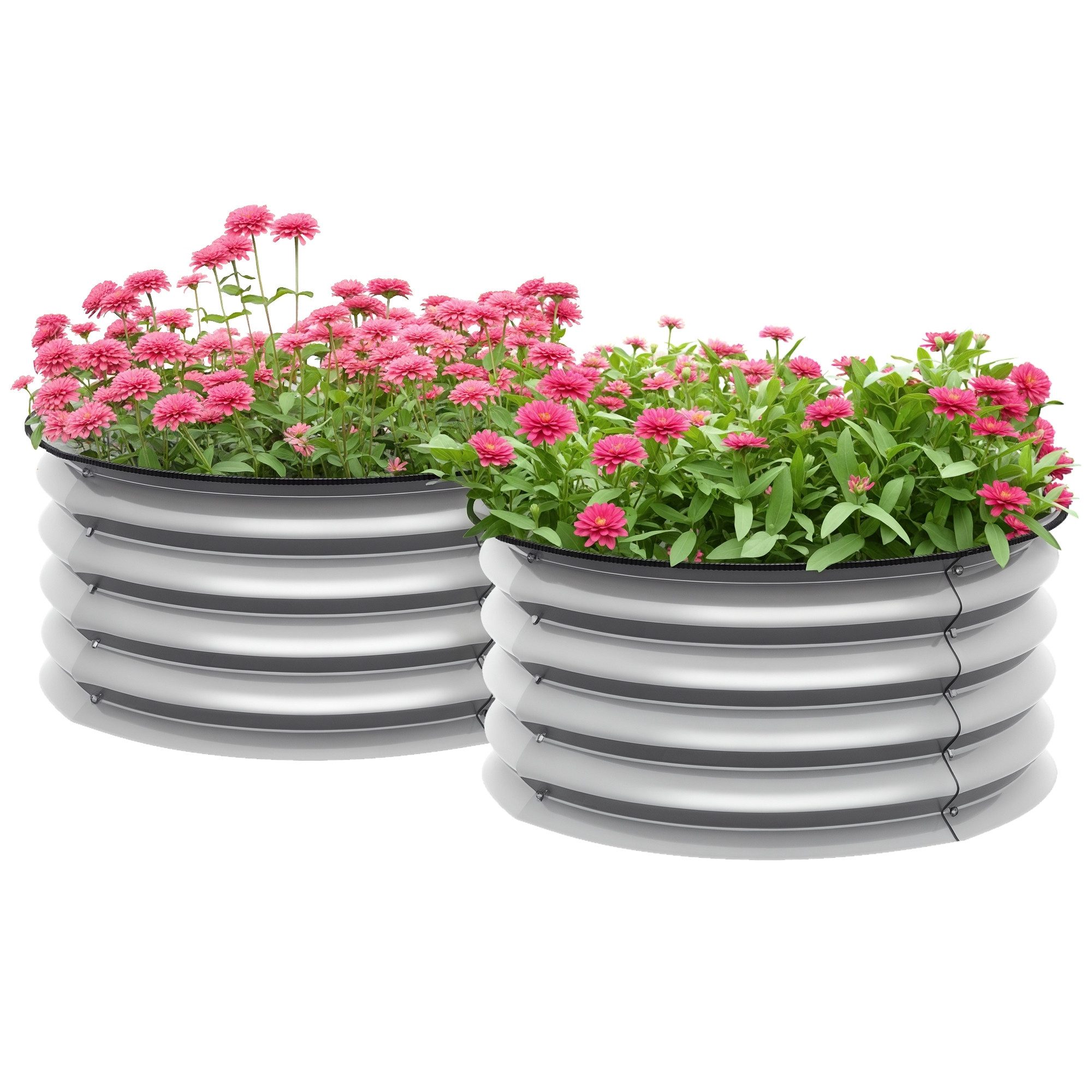 MC Star Hochbeet Set mit 2 Hochbeeten für den Gemüsegarten aus verzinktem Stahl (mit offenem Boden, Ø 60 x 30 cm, Silber)